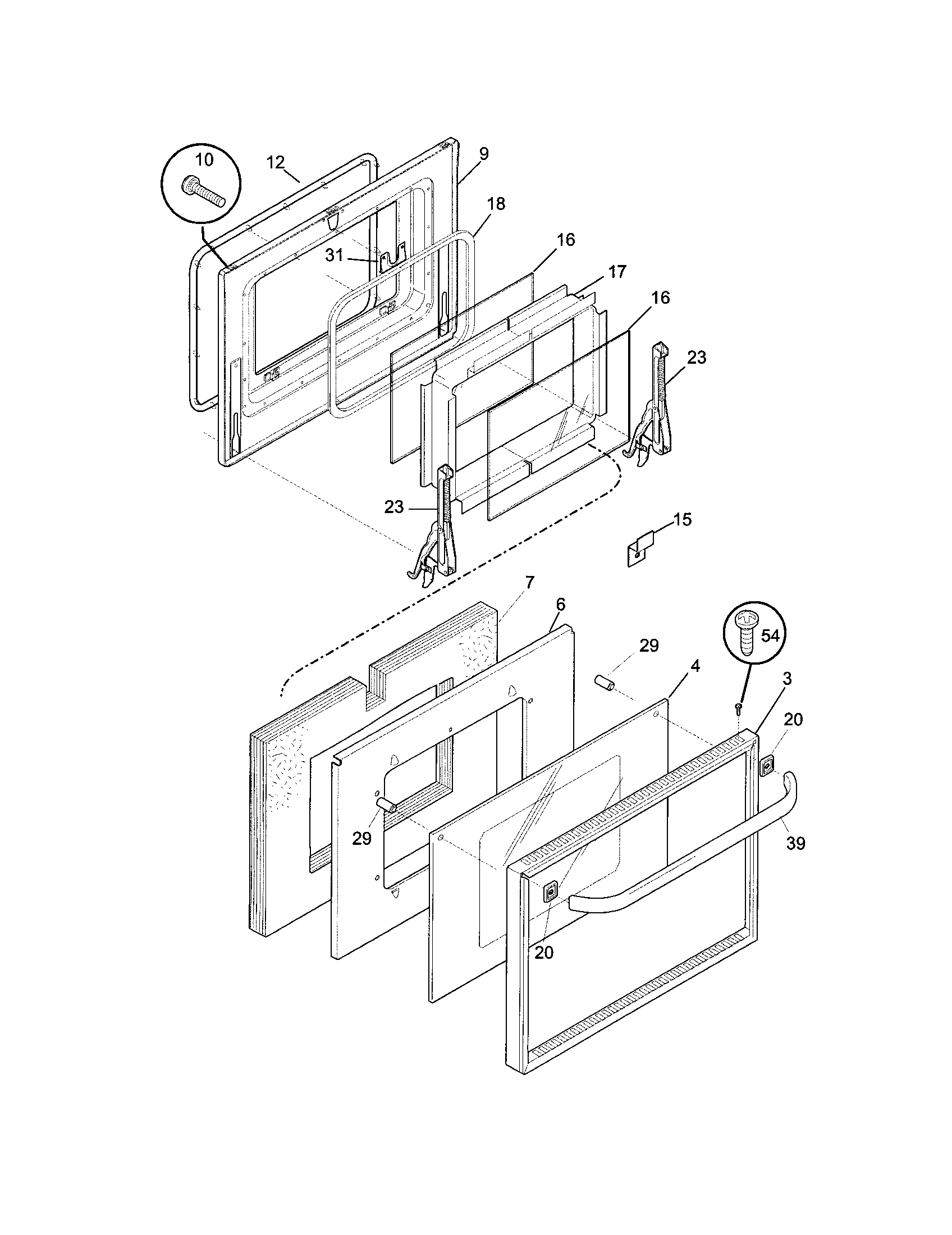 Frigidaire FEB398CEBD upper/lower doors diagram