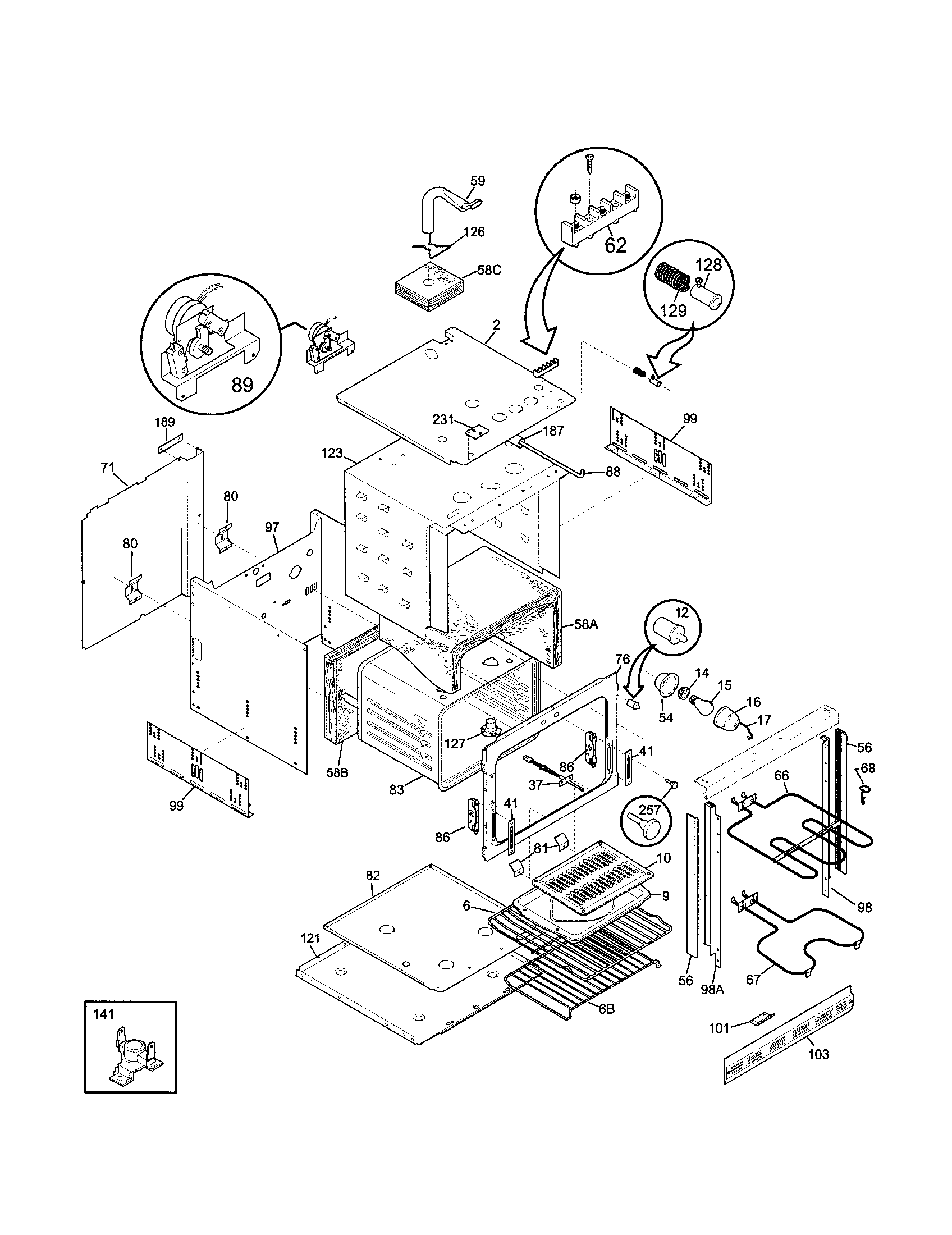 Frigidaire FEB556CESH cavity/elements diagram