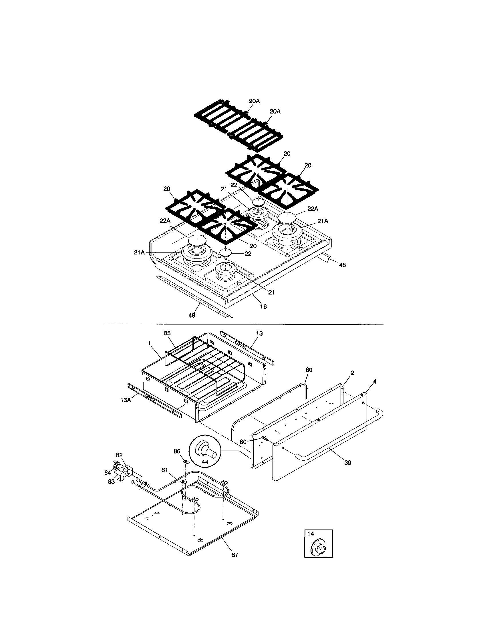 Frigidaire FGF379WECR top/drawer diagram