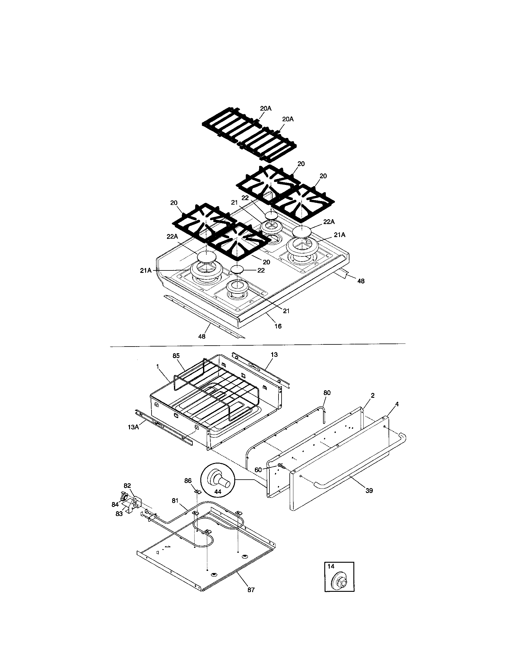 Frigidaire FGF379WECM top/drawer diagram