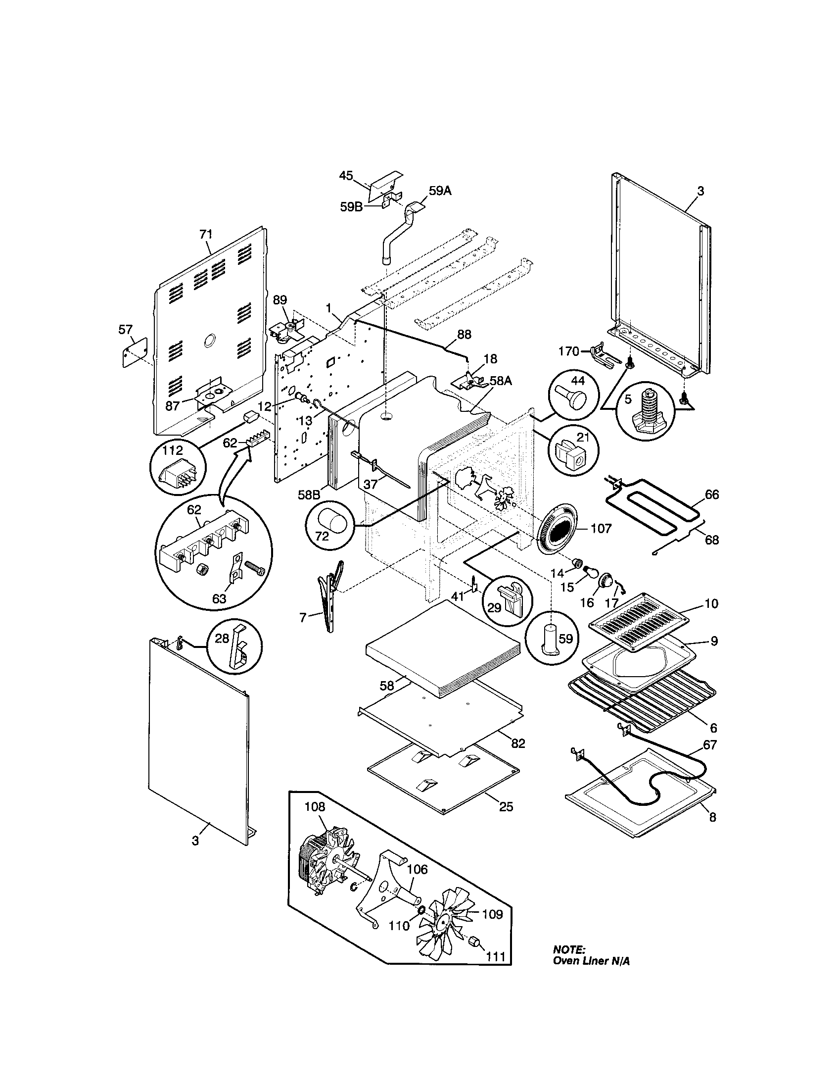 Frigidaire FEF388CJSA body diagram