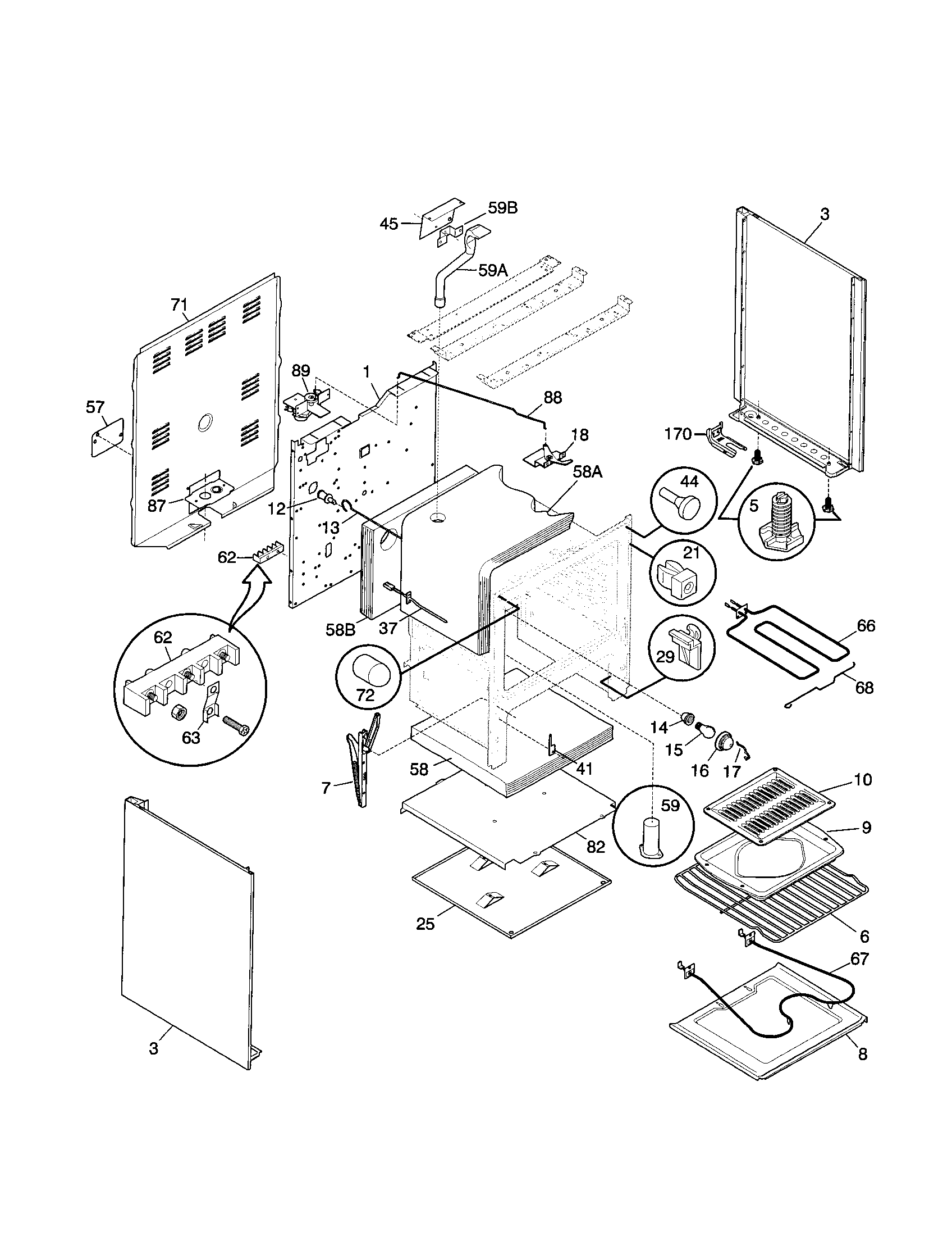 Frigidaire FEF375BHBB body diagram