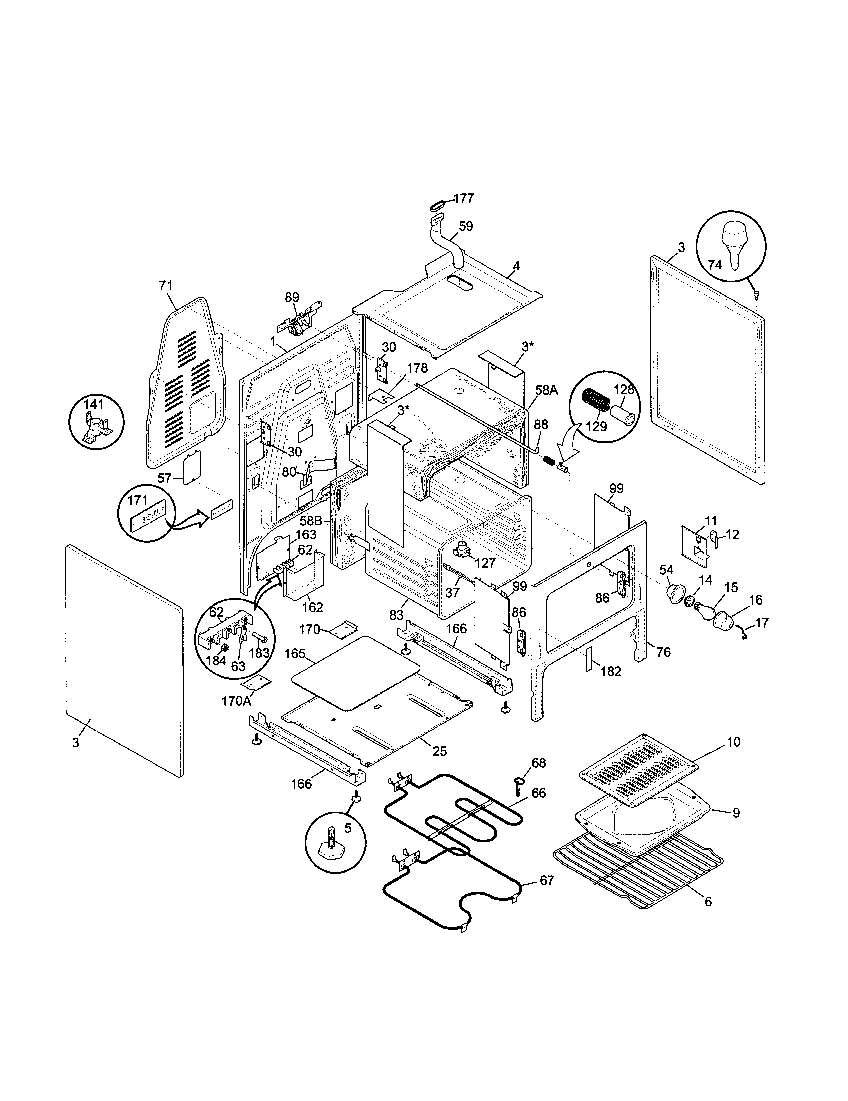 Frigidaire FEF357CGSA body diagram