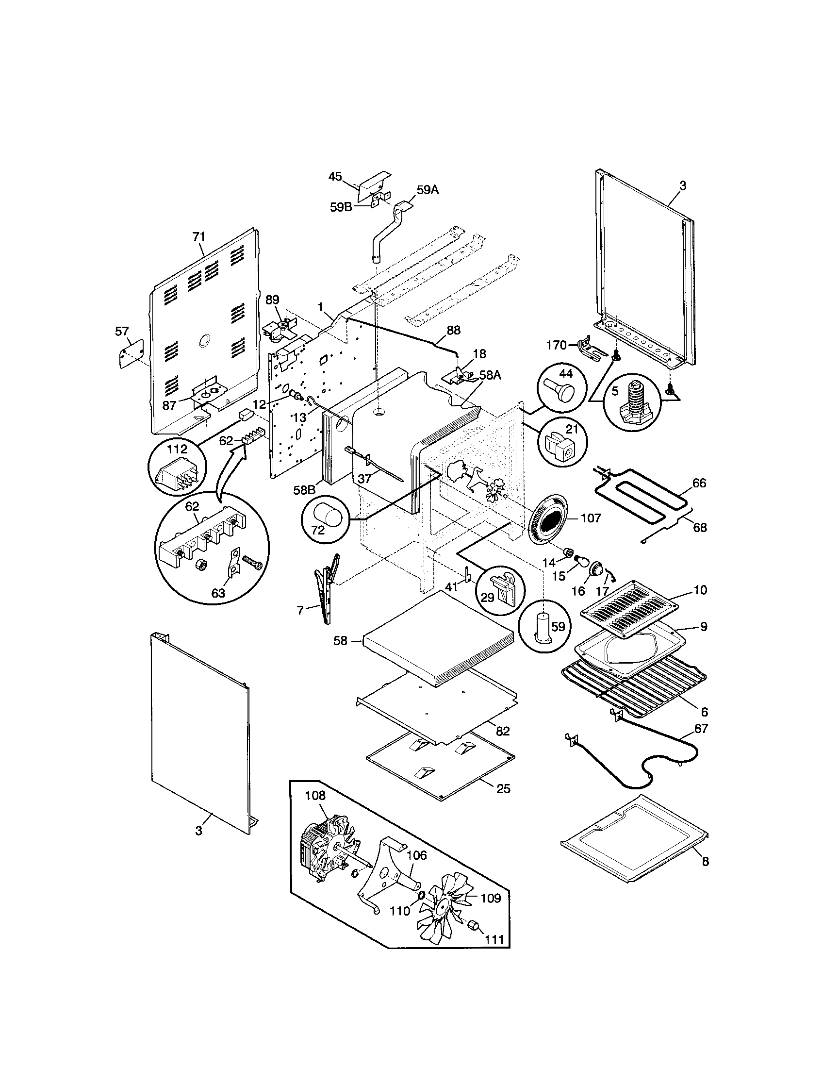 Frigidaire FEF369CGTD body diagram