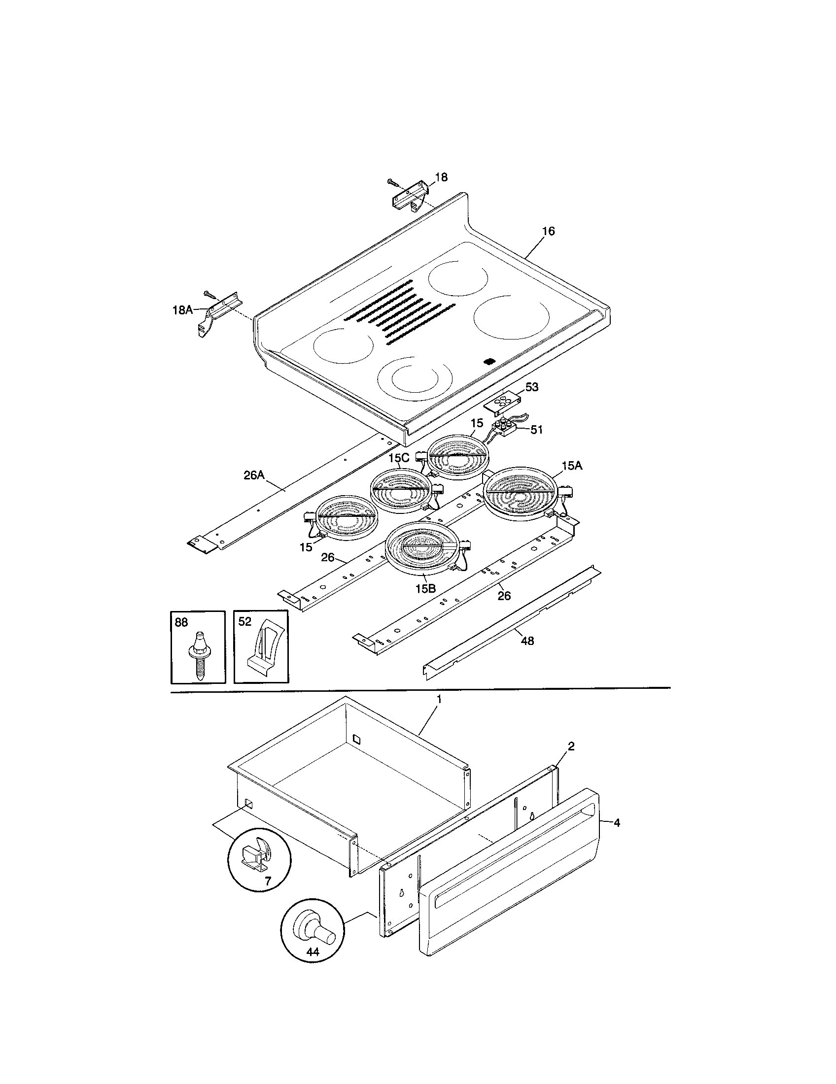Frigidaire FEF369CGTD top/drawer diagram