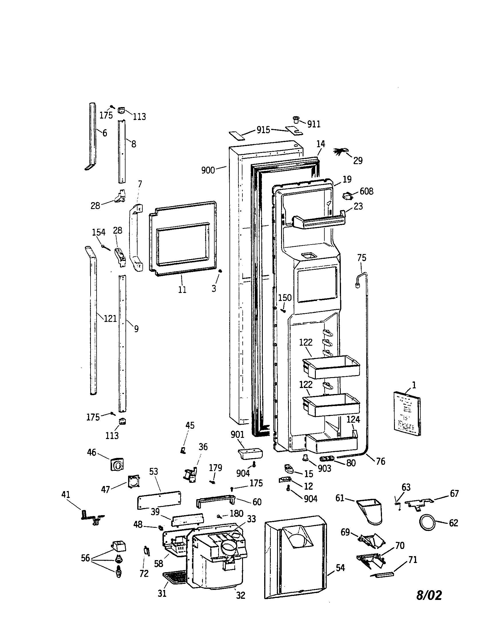 GE TFH30PRTABB freezer door diagram