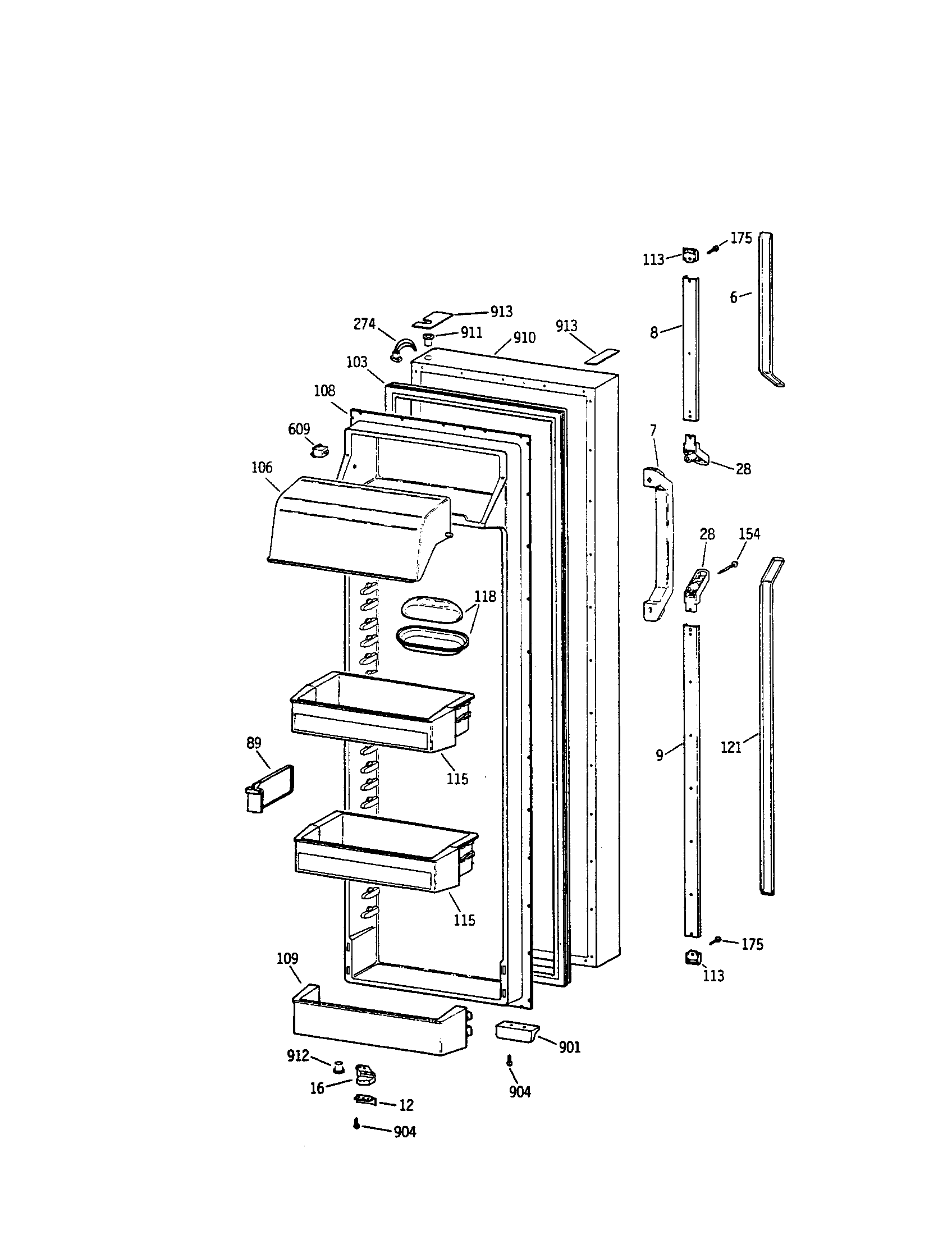 GE TFH30PRTABB refrigerator fresh food door diagram