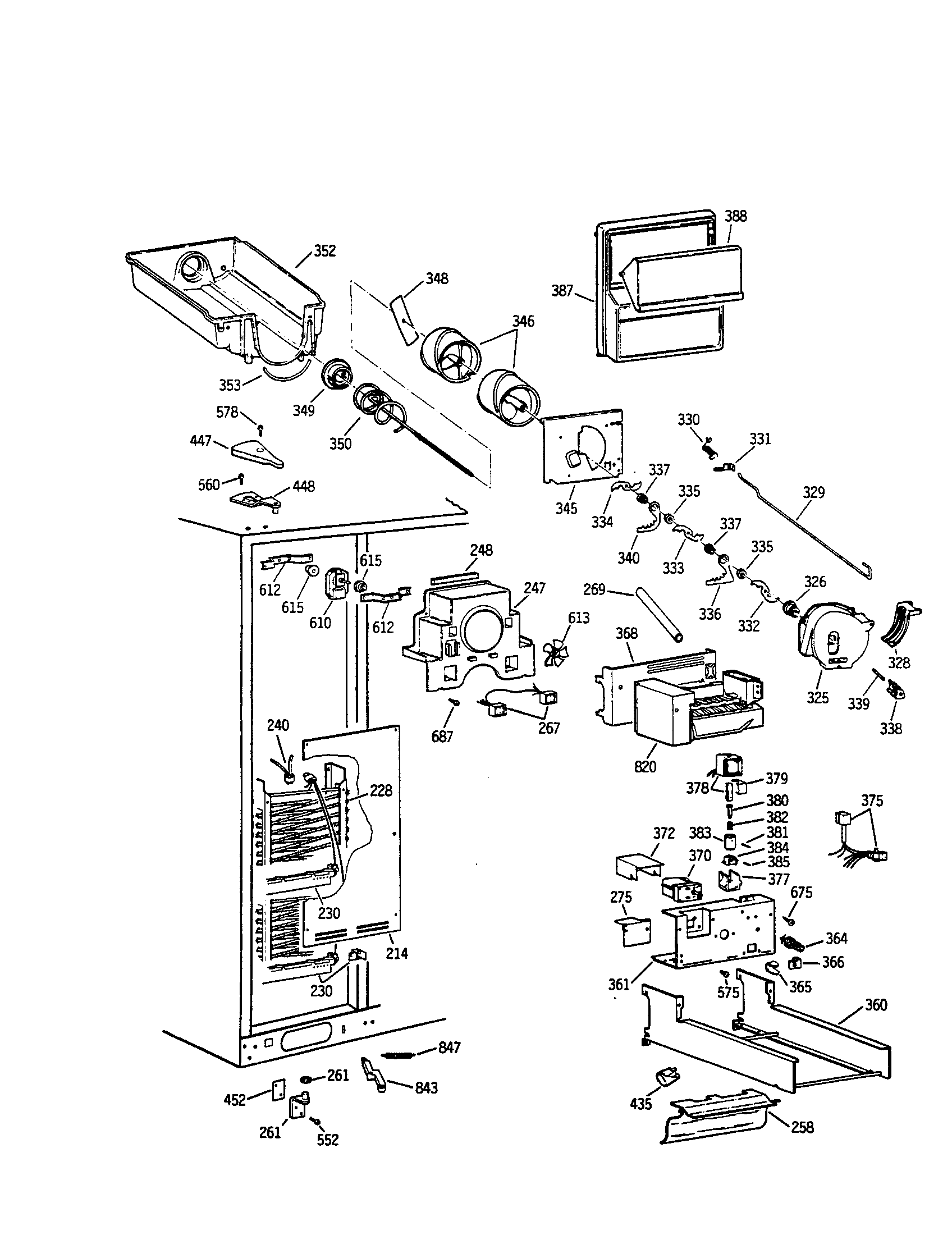 GE TFH30PRTABB freezer section diagram
