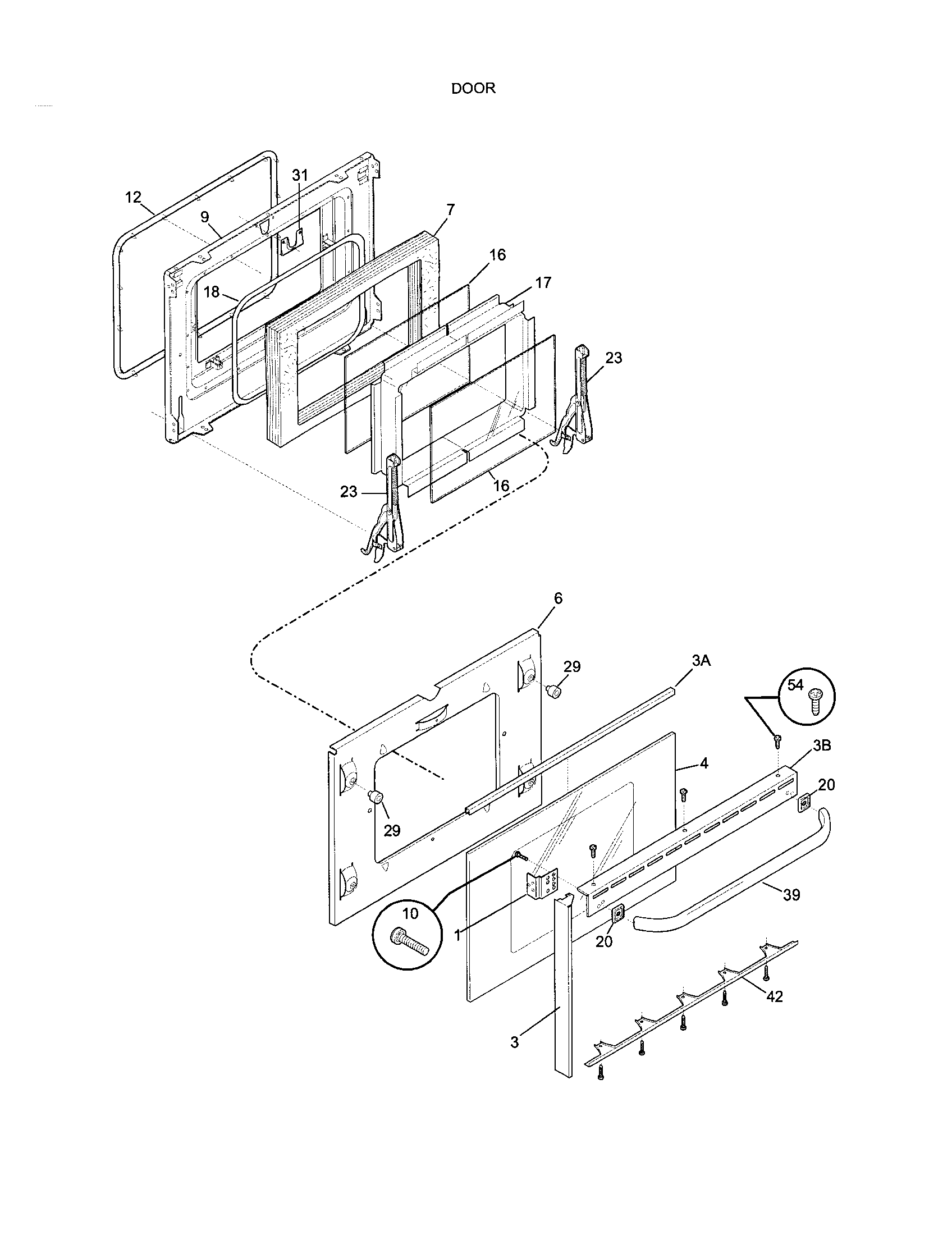 Frigidaire FED367CEBE door diagram