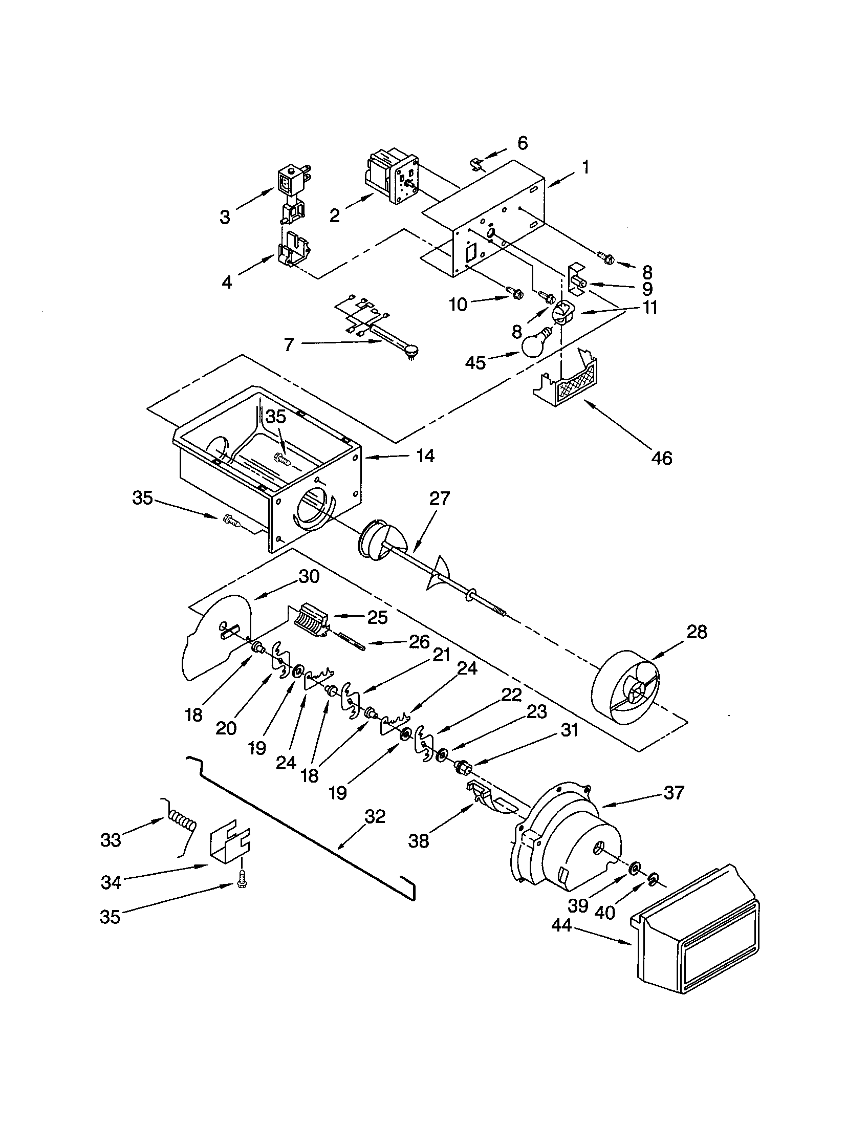 Kenmore 10652214104 motor and ice container diagram