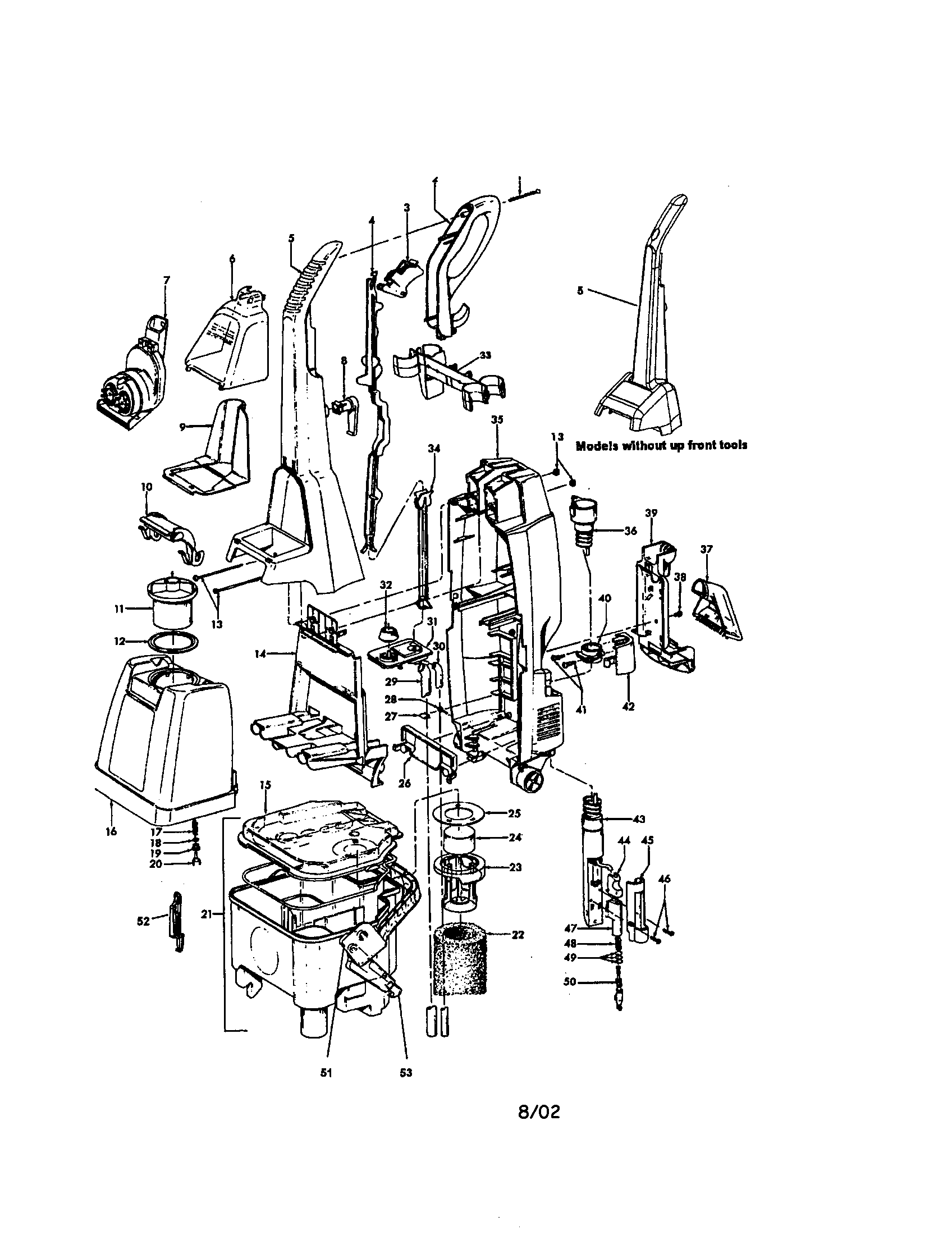 Hoover F5882-900 handle/tank and recovery tank/hose diagram