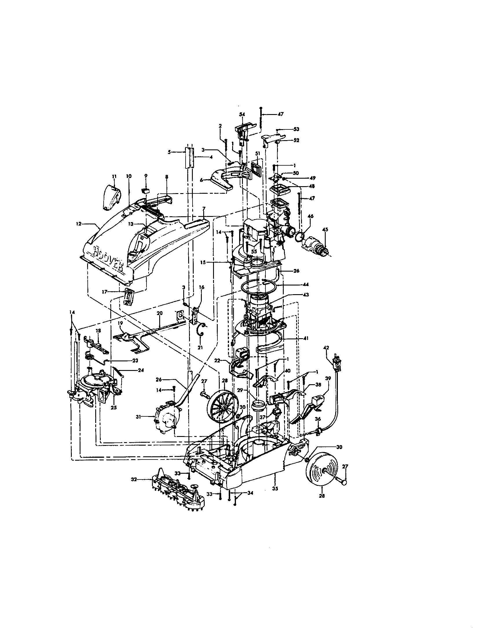 Hoover F5882-900 hood/pump/brush/main body diagram