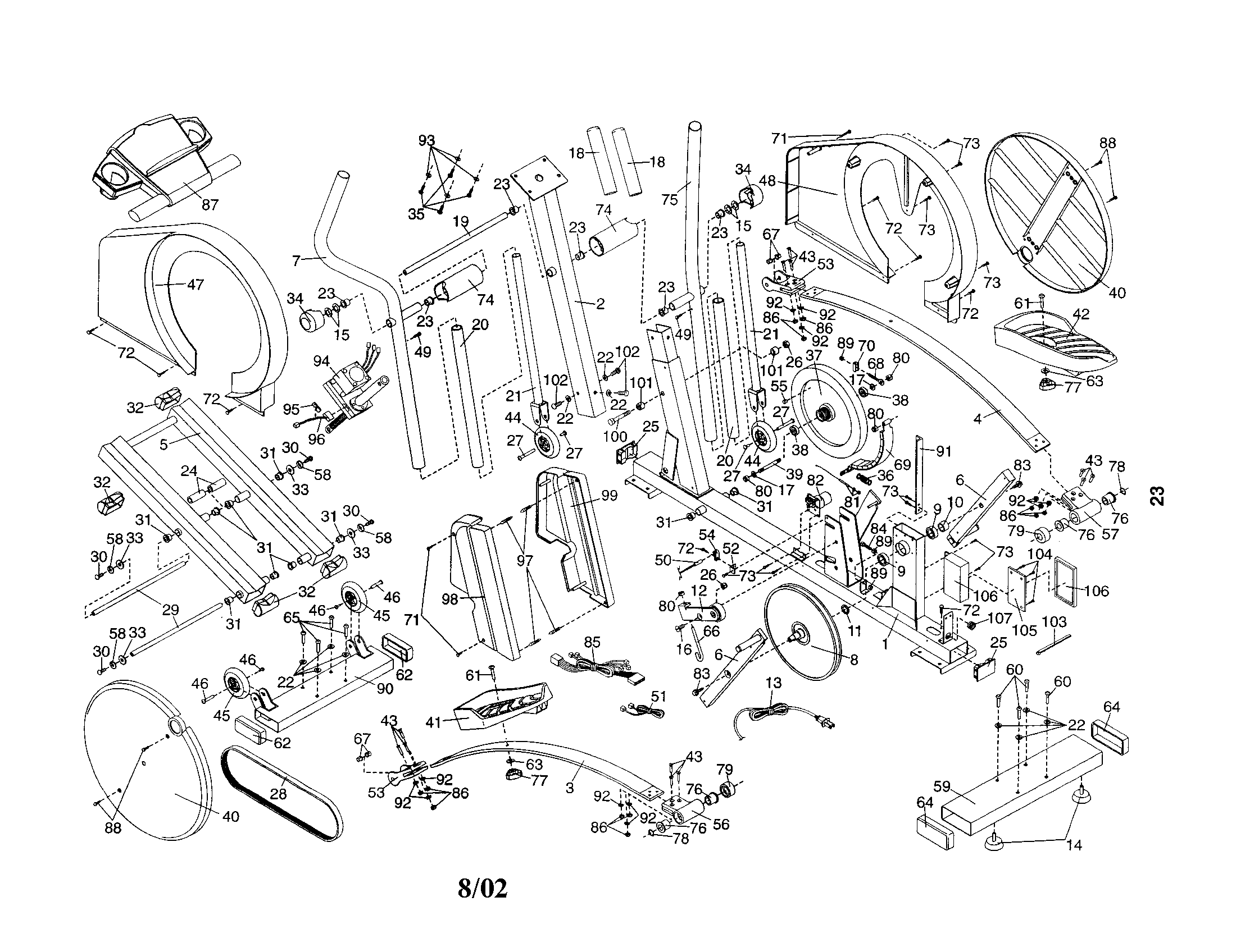NordicTrack 831298650 frame/pulley/belt/flywheel/console diagram