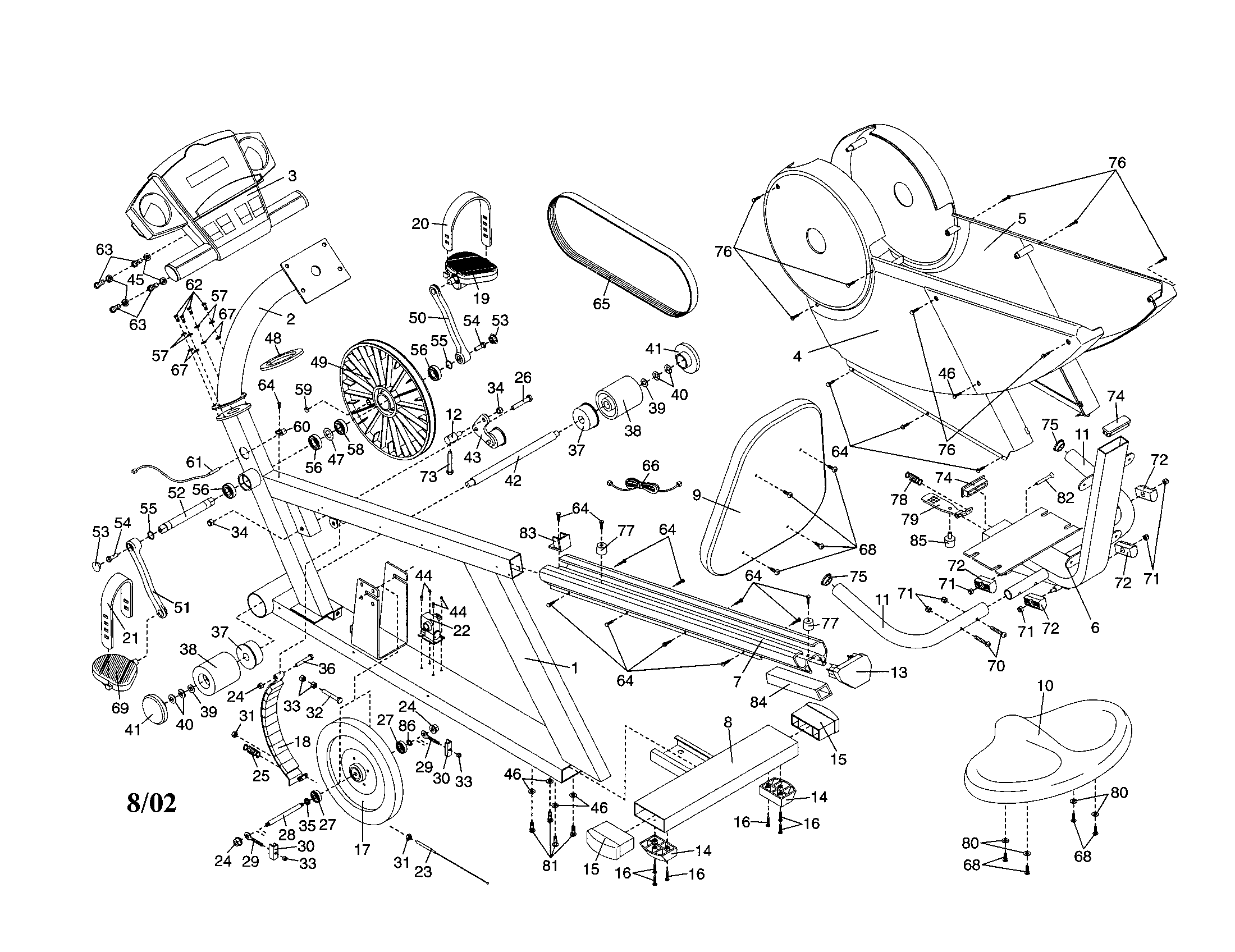 NordicTrack 831298961 frame/console/seat/wheel axle diagram