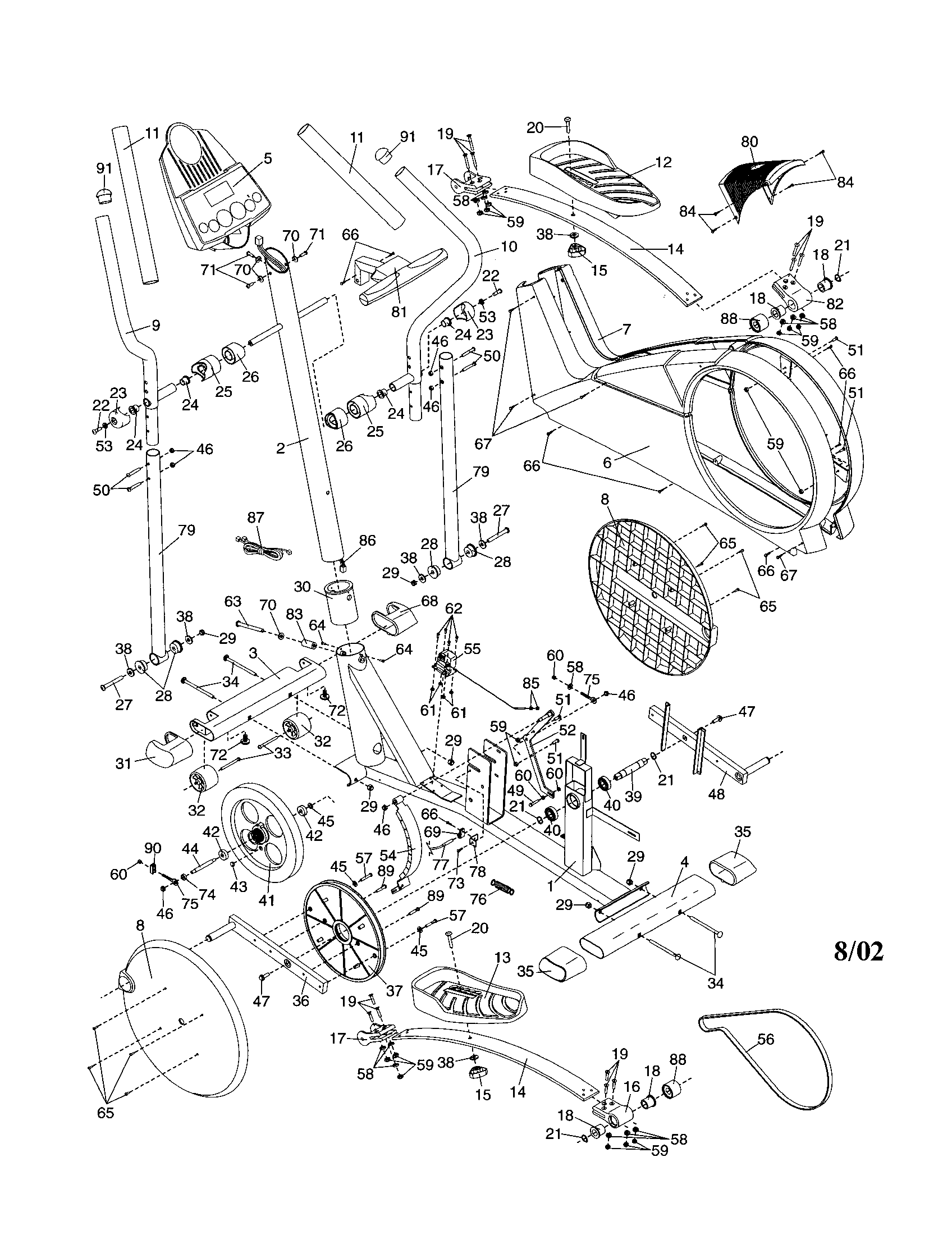 Proform PFEL39013 frame/console/wheel diagram
