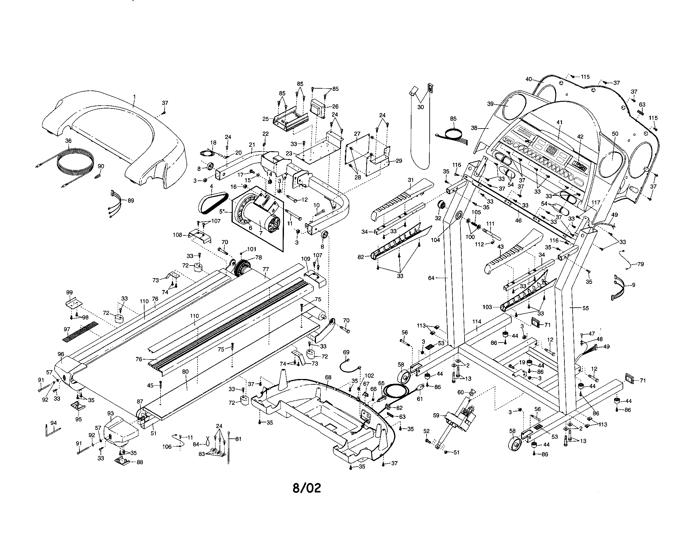 Proform PFTL49720 frame/motor hood/console diagram