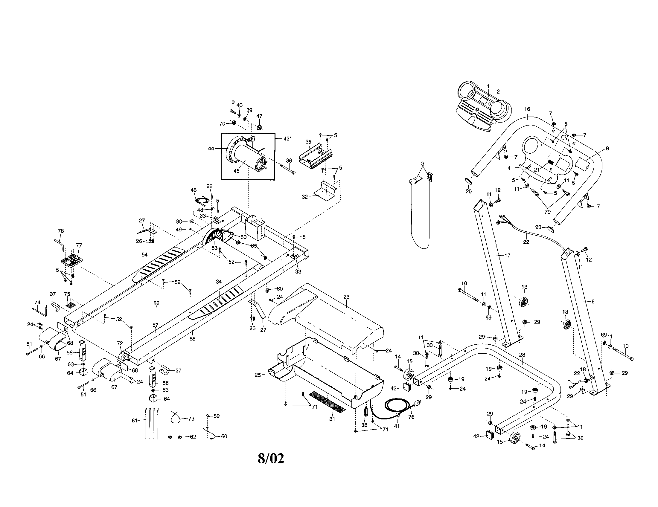 Weslo WLTL19320 console/motor/handrails diagram