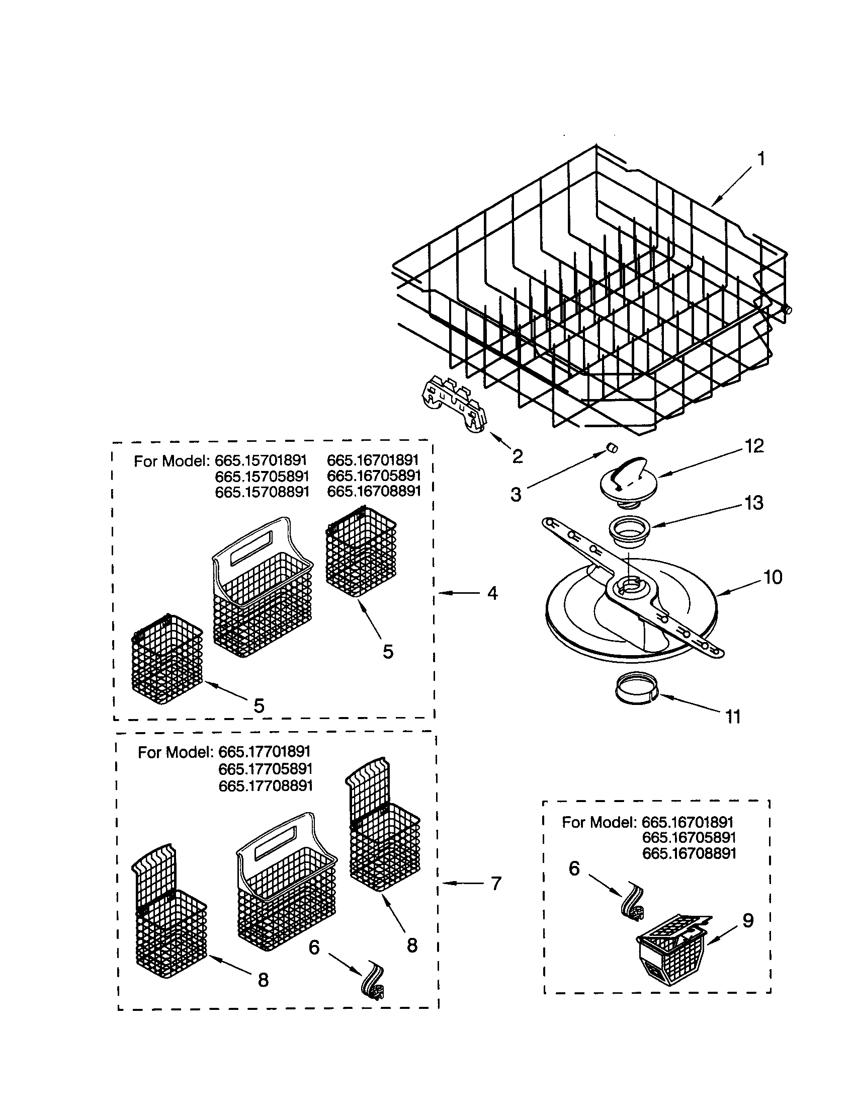 Kenmore 66515701891 lower dishrack diagram