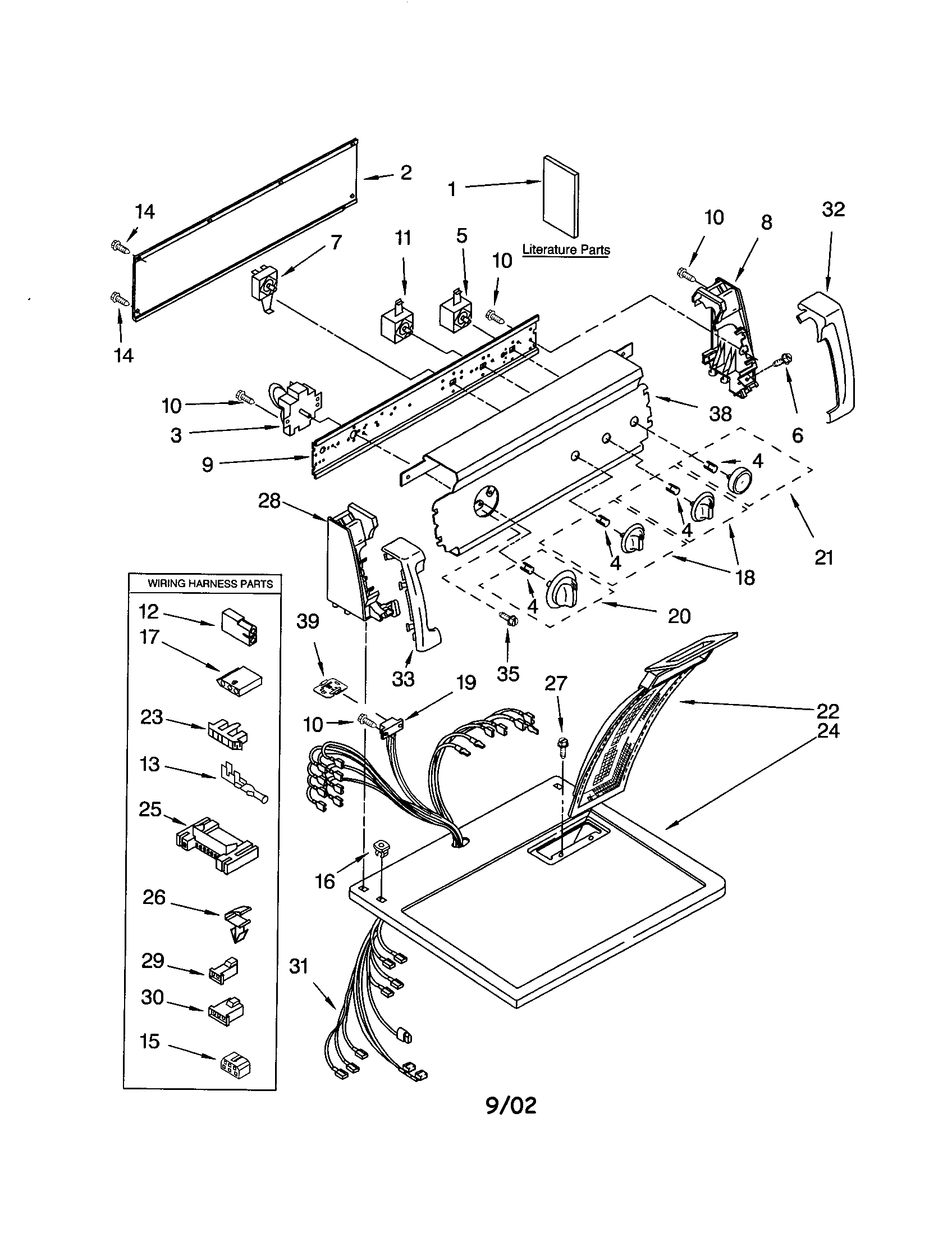 Kenmore 11074924200 top and console diagram