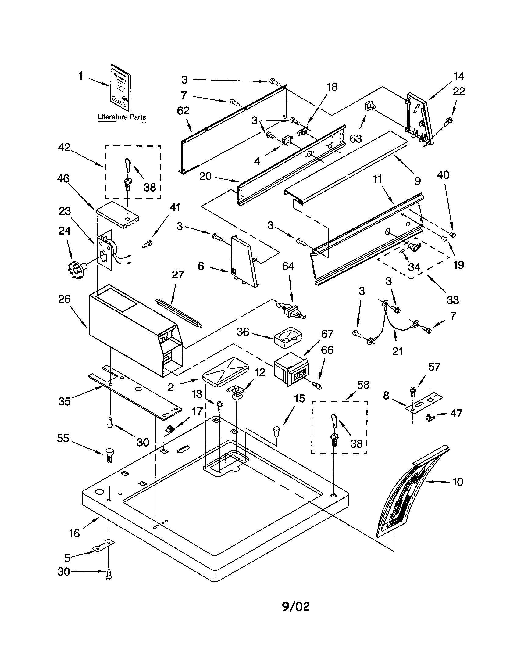 Kenmore 11070012001 top and console diagram