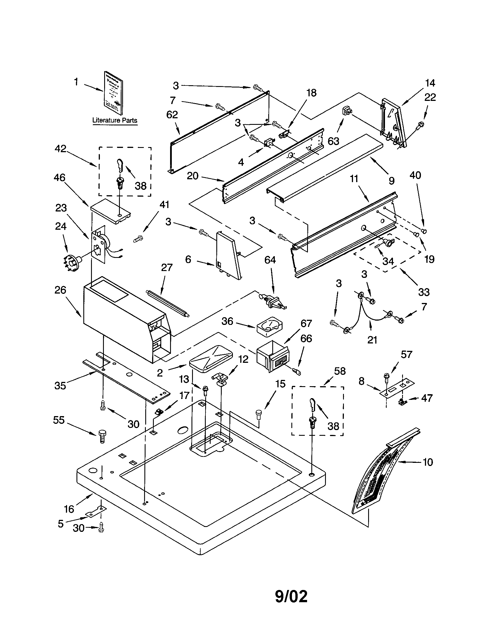 Kenmore 11070172001 top and console diagram