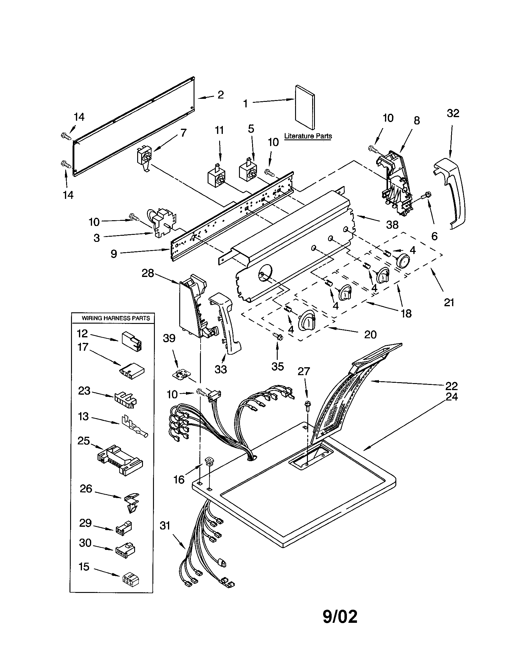 Kenmore 11074902200 top and console diagram