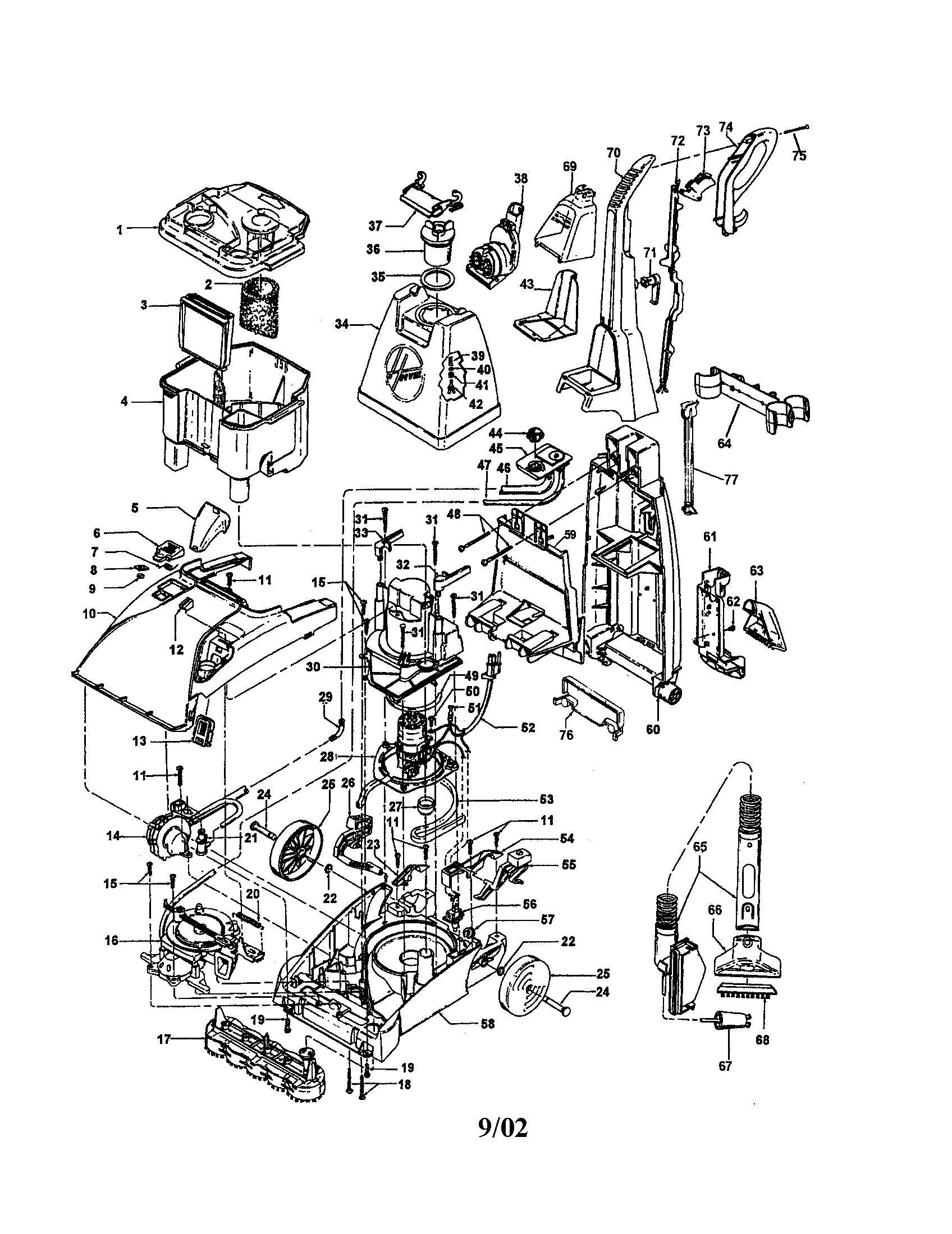 Hoover F5888-900 upright extractor diagram