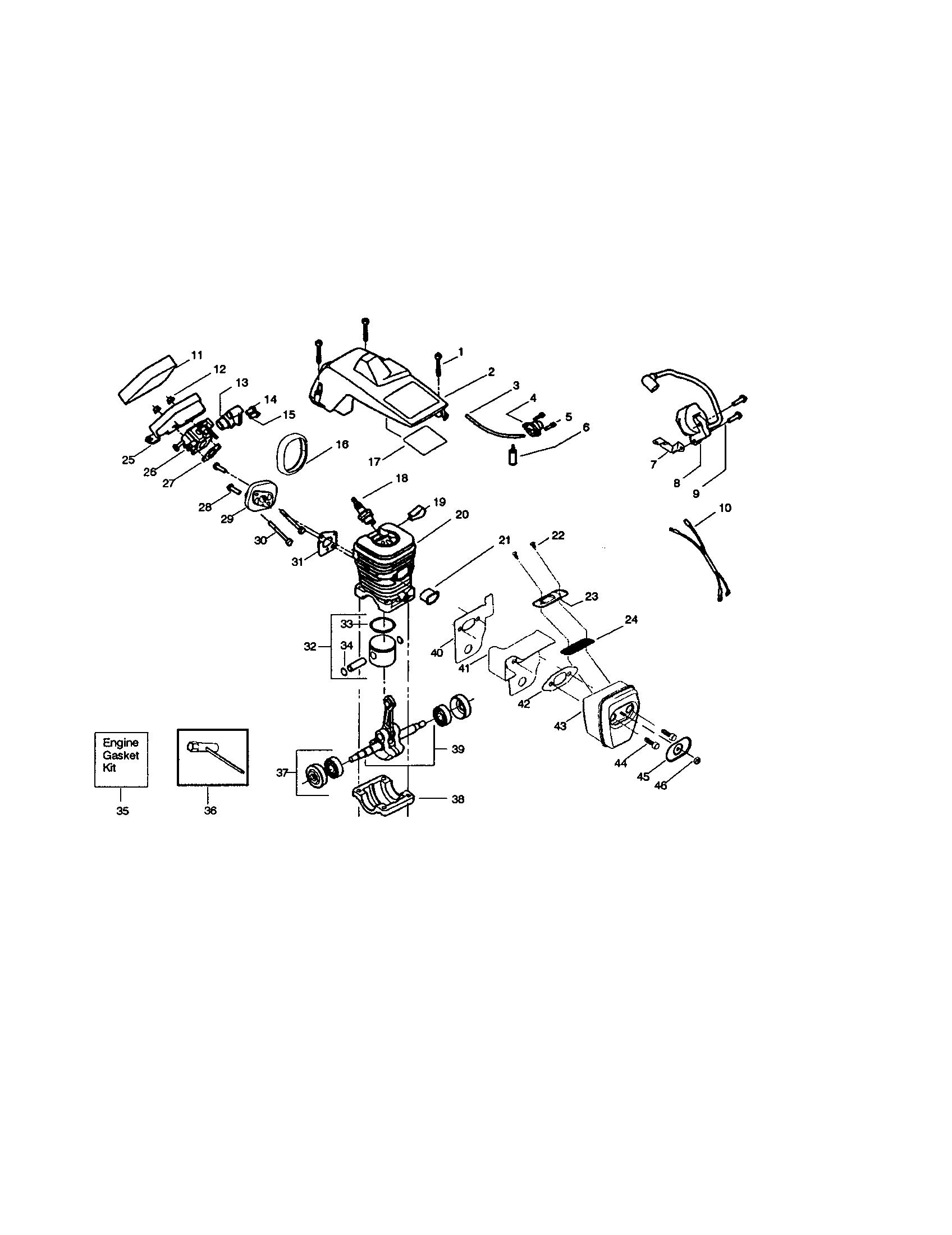 Craftsman 358360870 cylinder/crankcase/crankshaft diagram