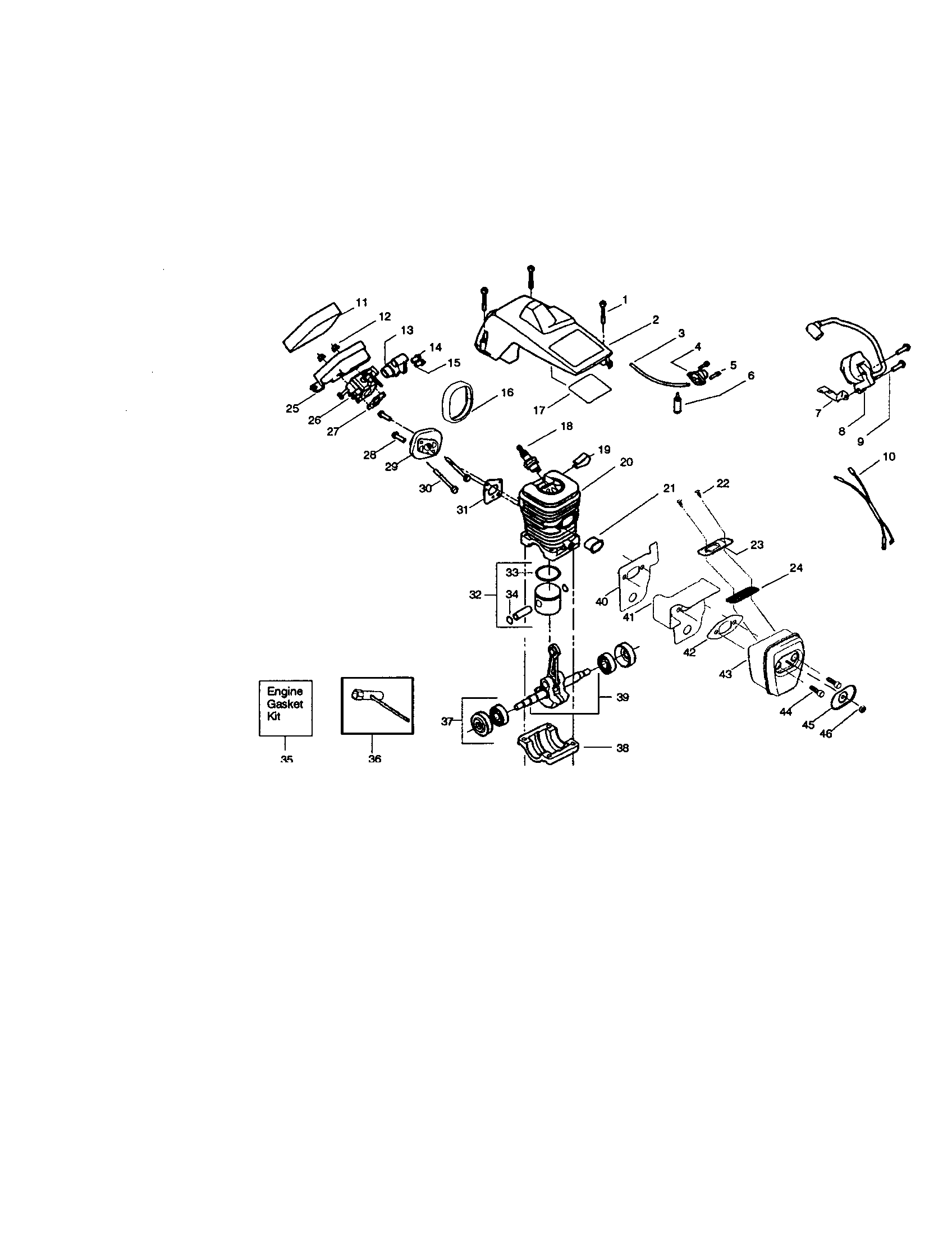 Craftsman 358360850 cylinder/crankcase/crankshaft diagram