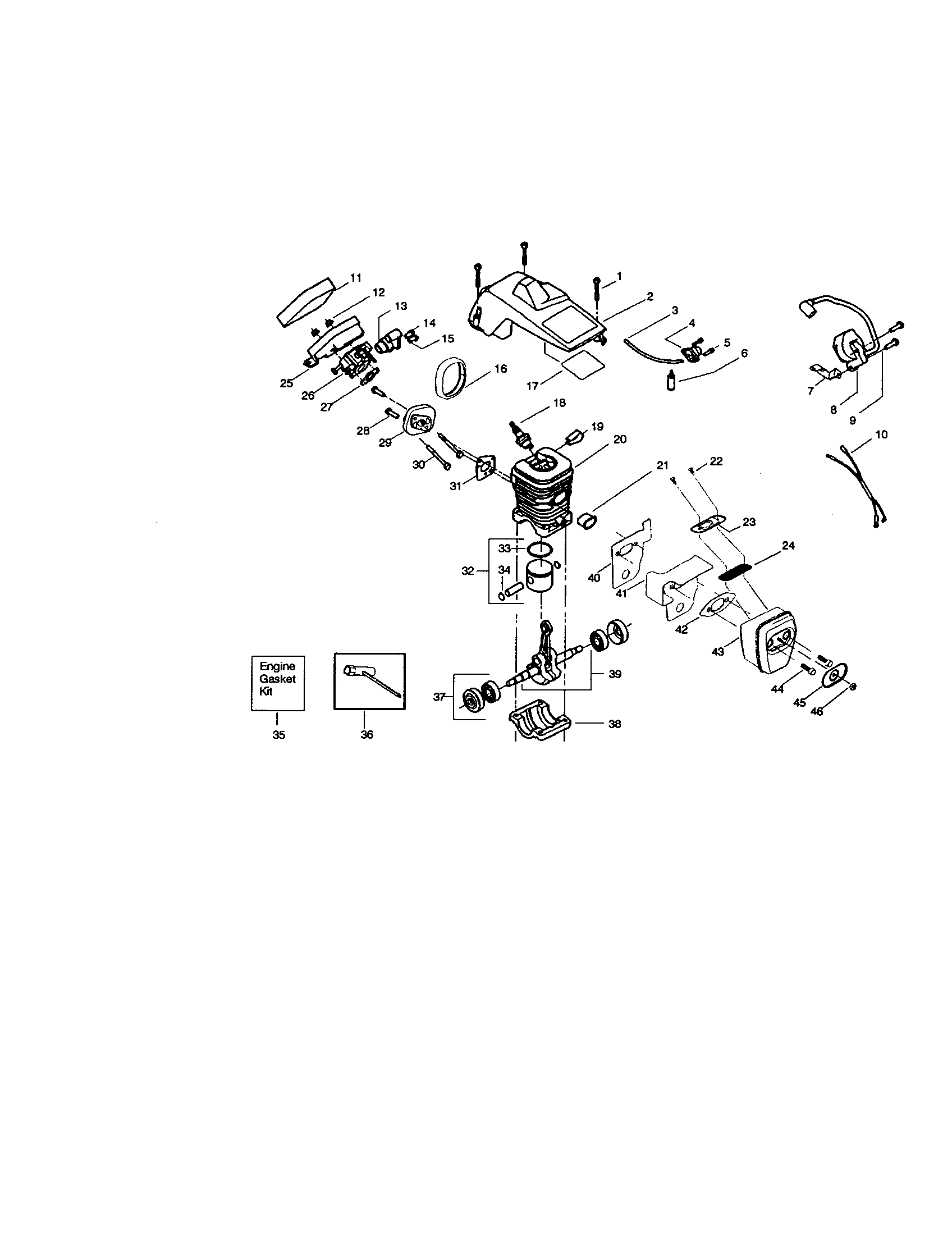 Craftsman 358350560 cylinder/crankcase/crankshaft diagram