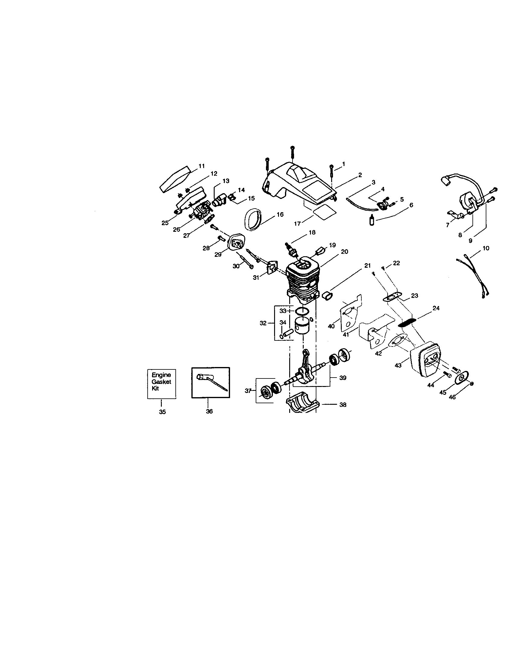 Craftsman 358350570 cylinder/crankcase/crankshaft diagram