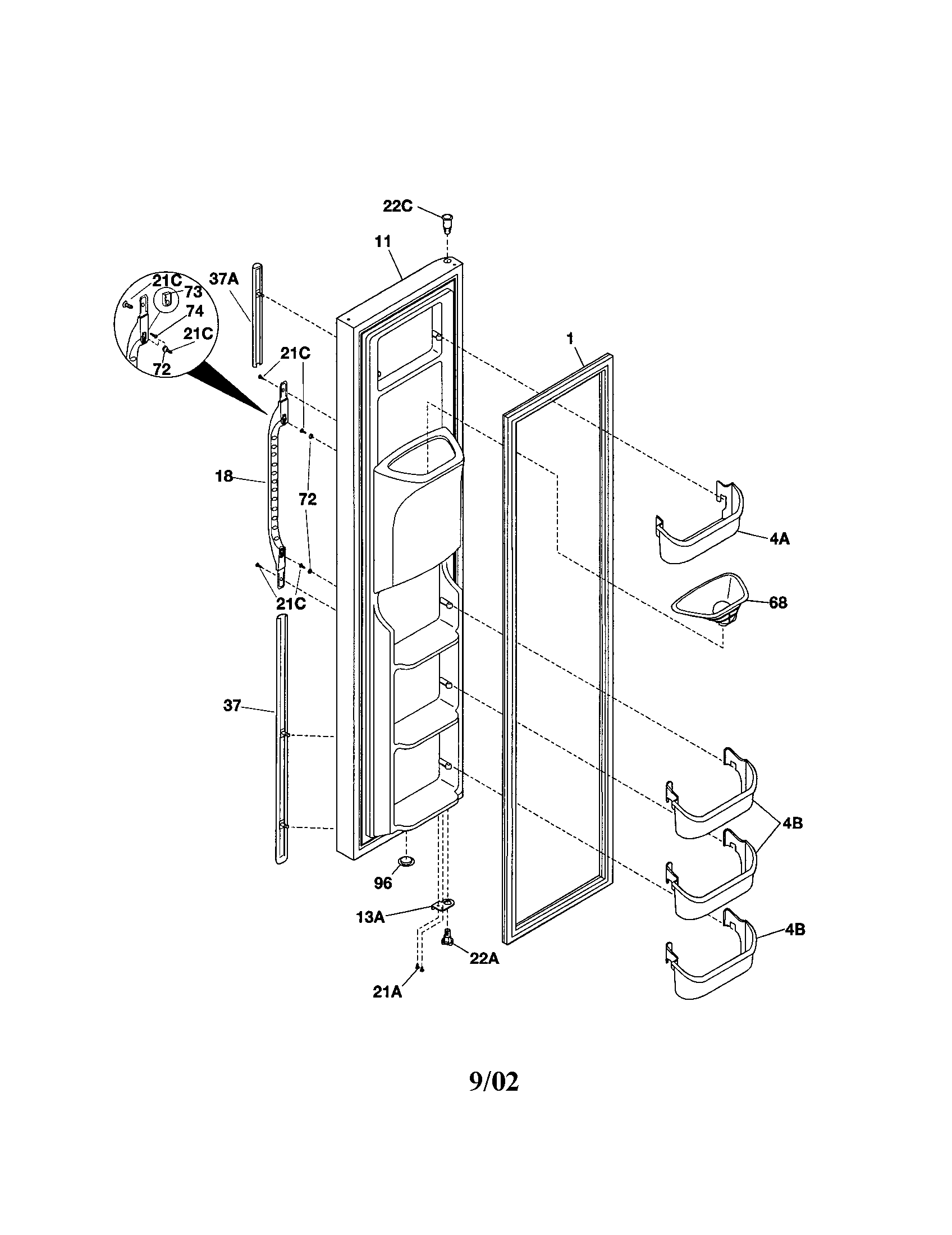 Kenmore 25351232106 freezer door diagram