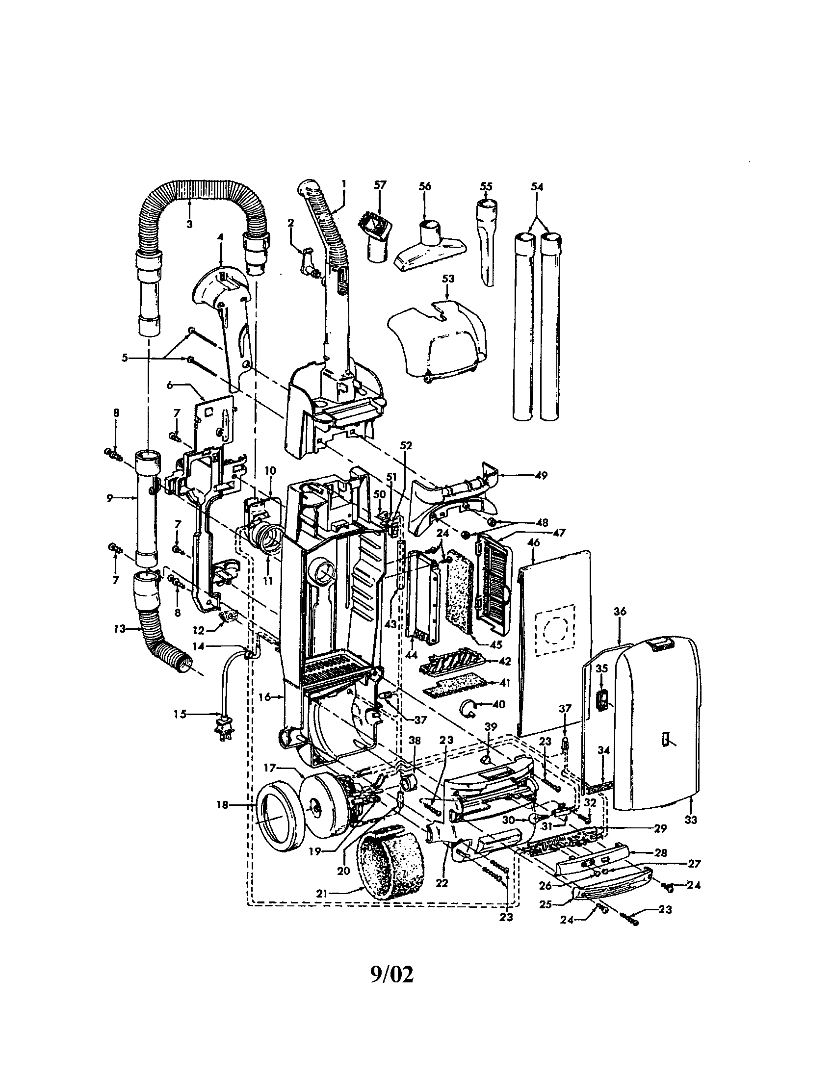 Hoover U5477-900 handle/hose/motor diagram