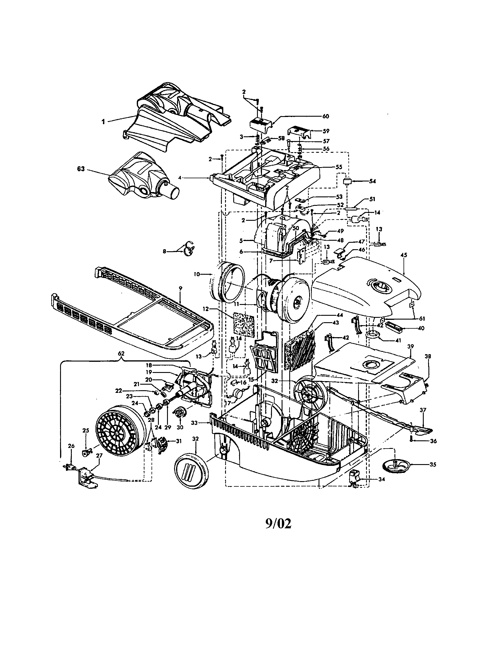 Hoover S3649 motor cover/main body diagram