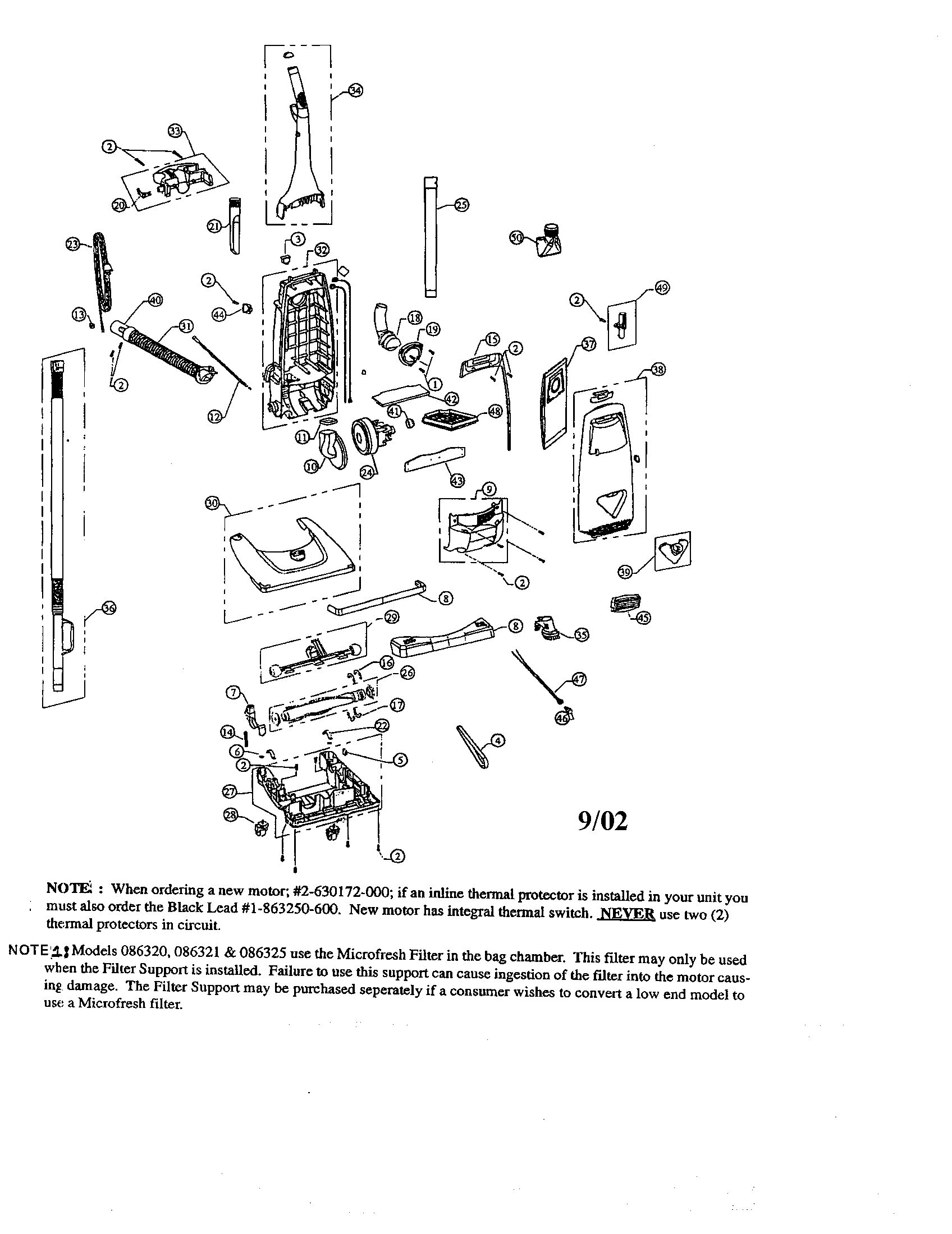 Dirt Devil 086321 handle/motor cover/motor diagram