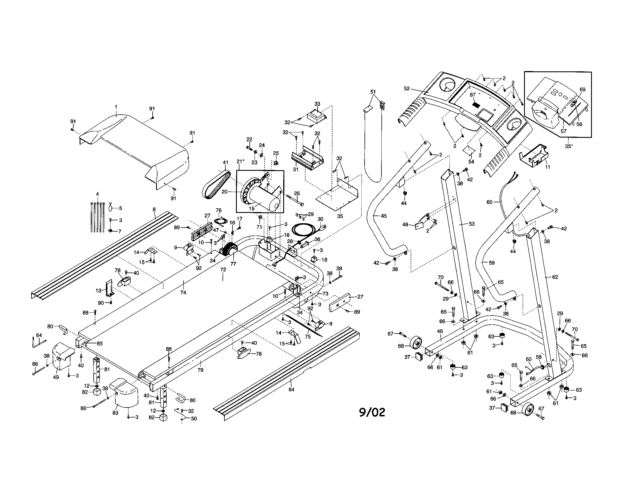 Weslo WLTL25320 console base/walking belt diagram