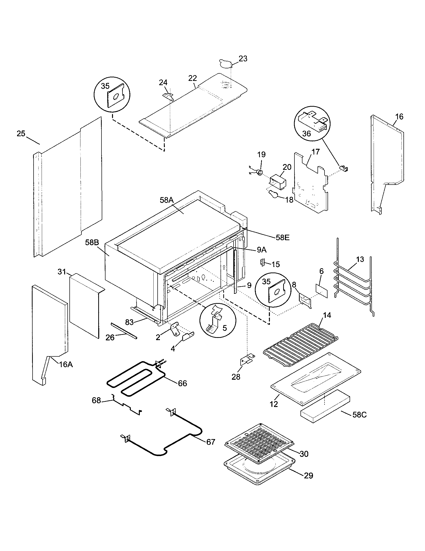 Tappan TEO356BHD1 upper body diagram