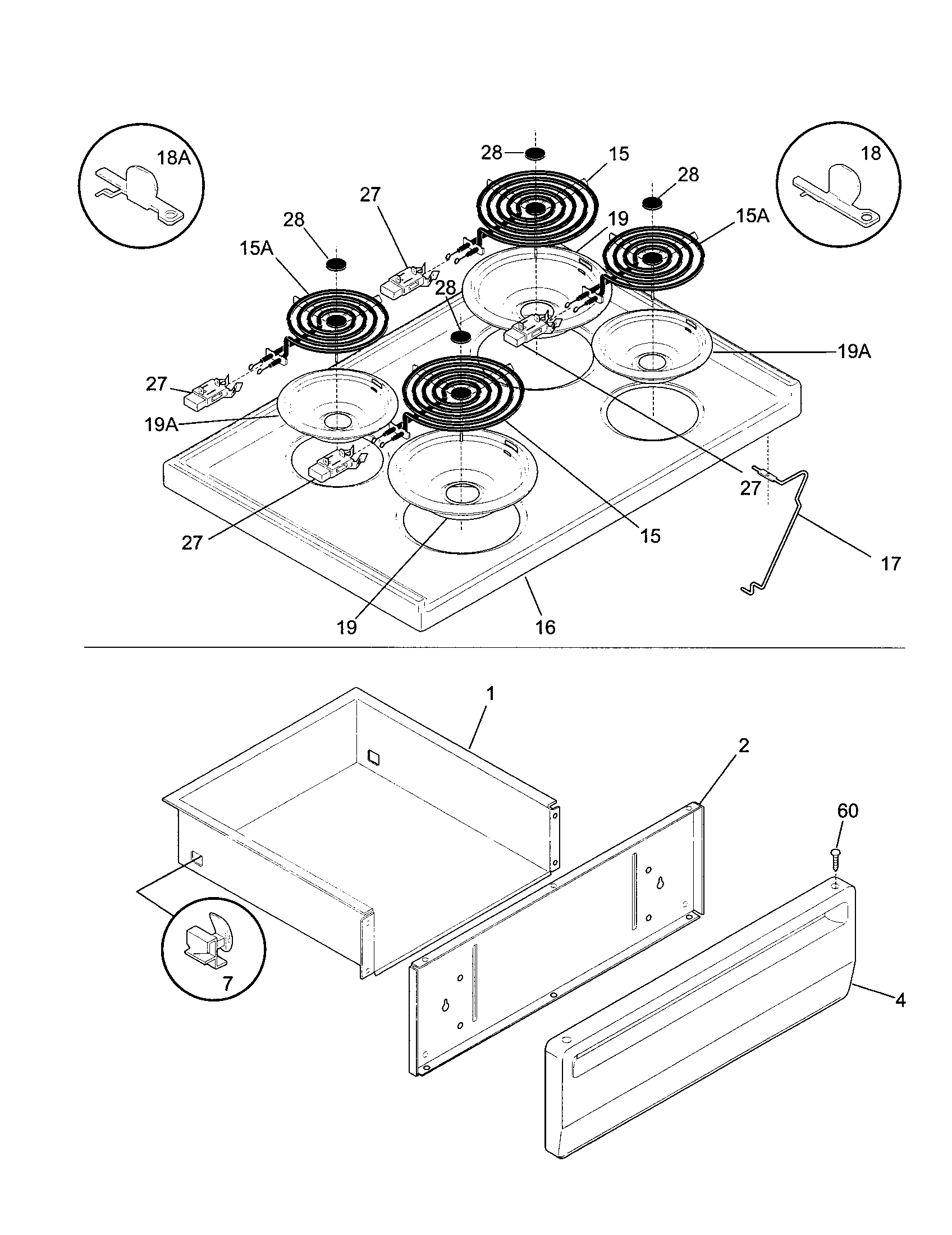 Tappan TEO356BHD1 top/drawer diagram