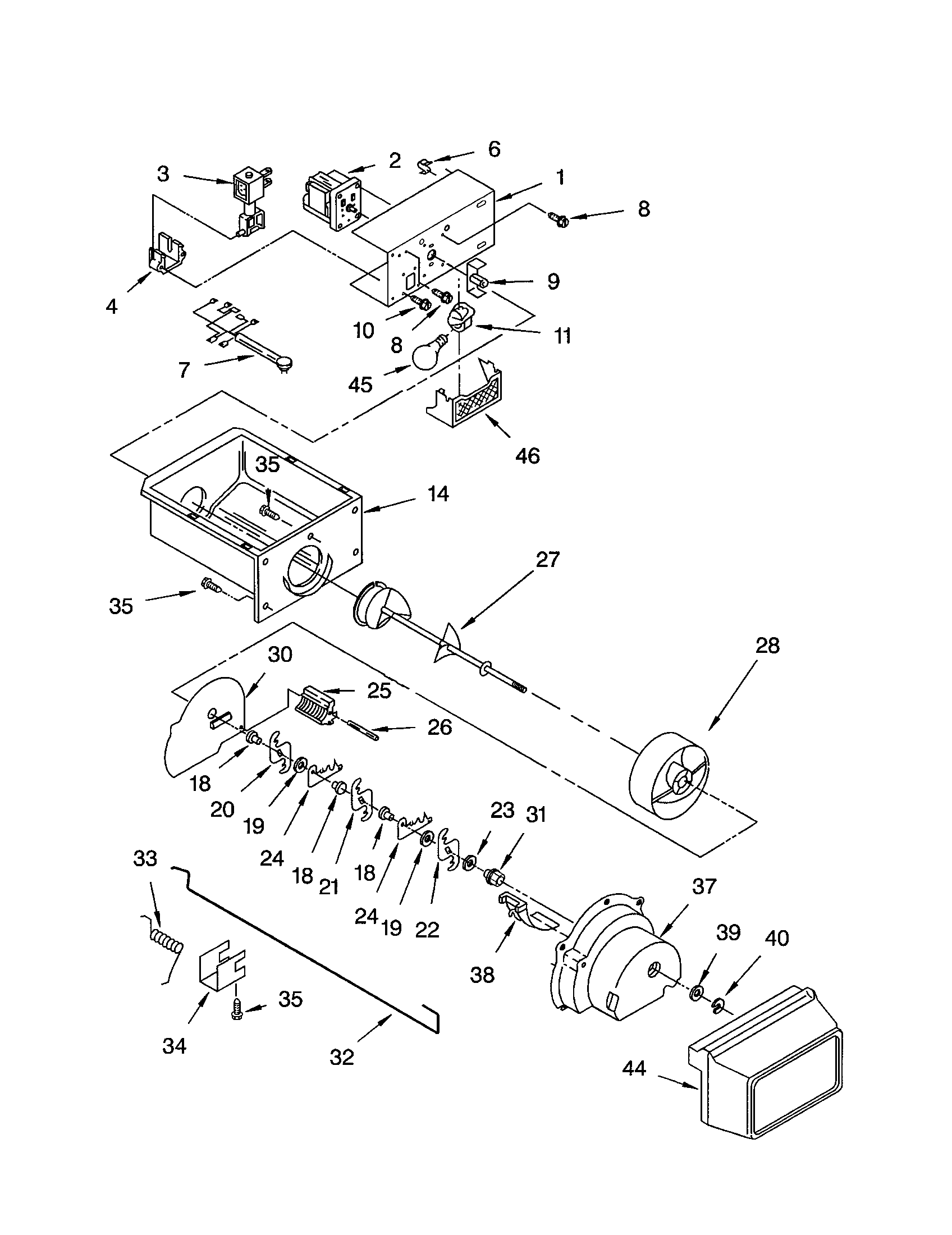 Whirlpool ED5YHGXLT01 motor and ice container diagram