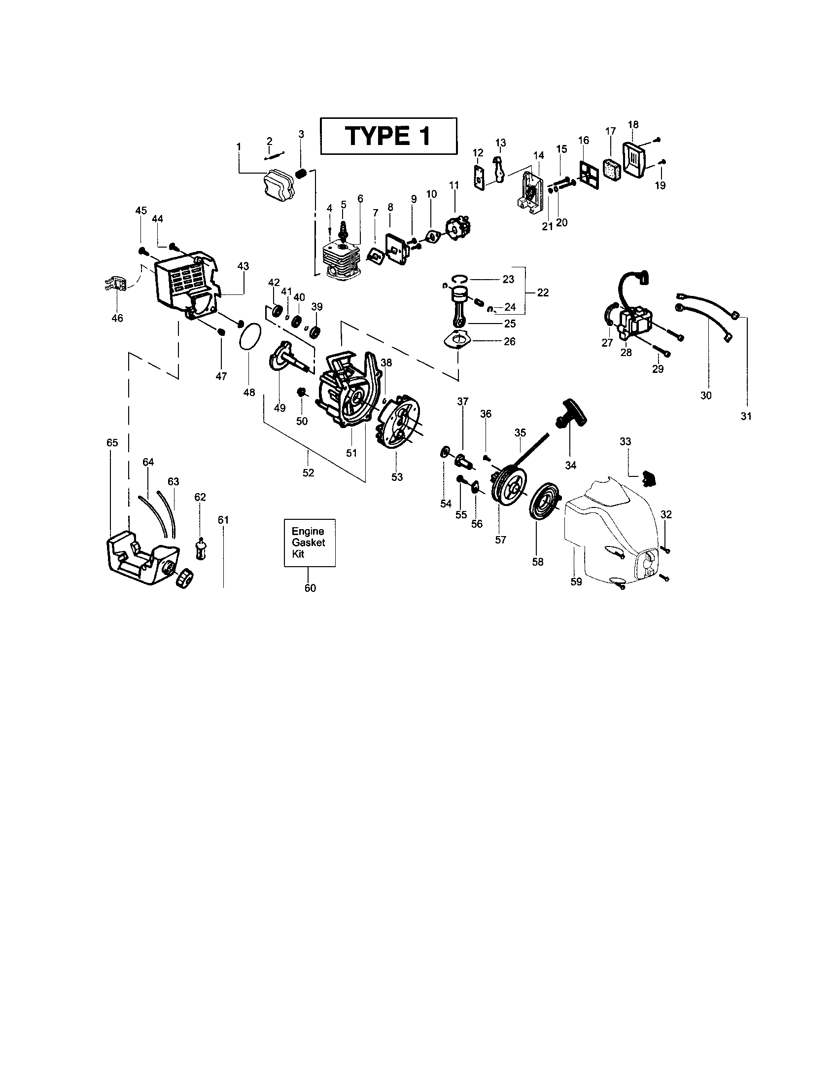 Poulan TE500CXL crankshaft/crankcase - type i diagram