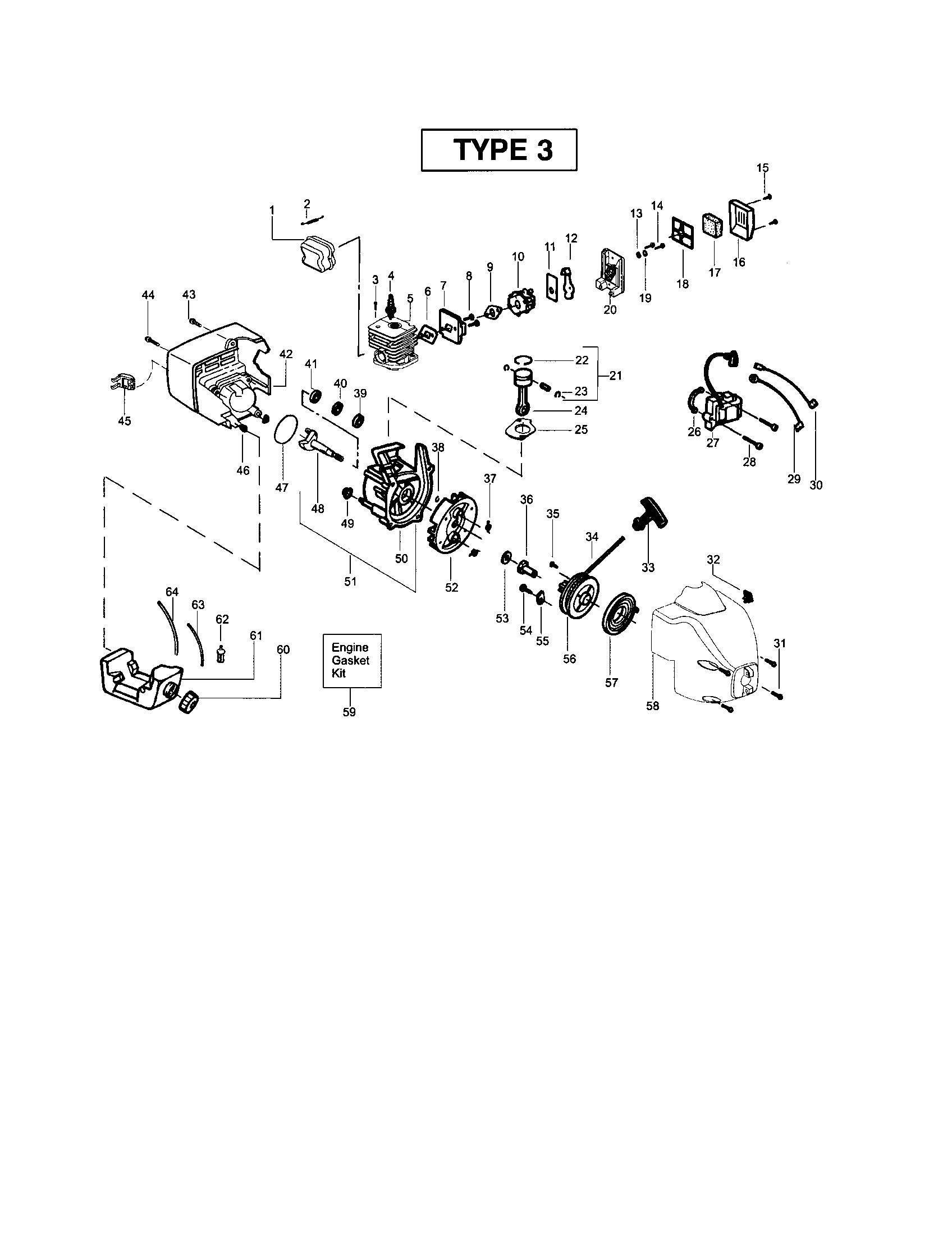 Poulan TE500CXL crankshaft/crankcase - type iii diagram