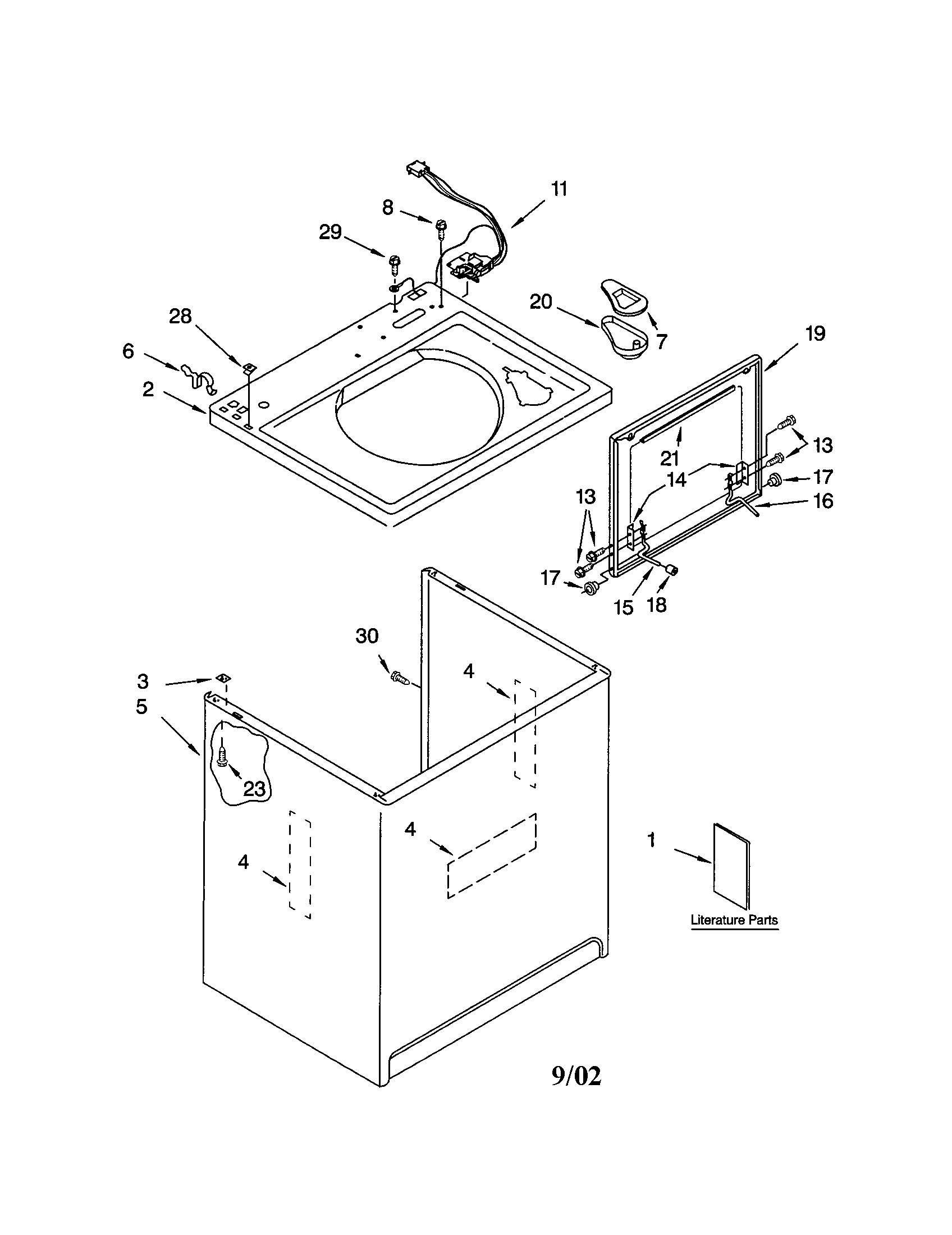 Kenmore Elite 11023014101 top and cabinet diagram