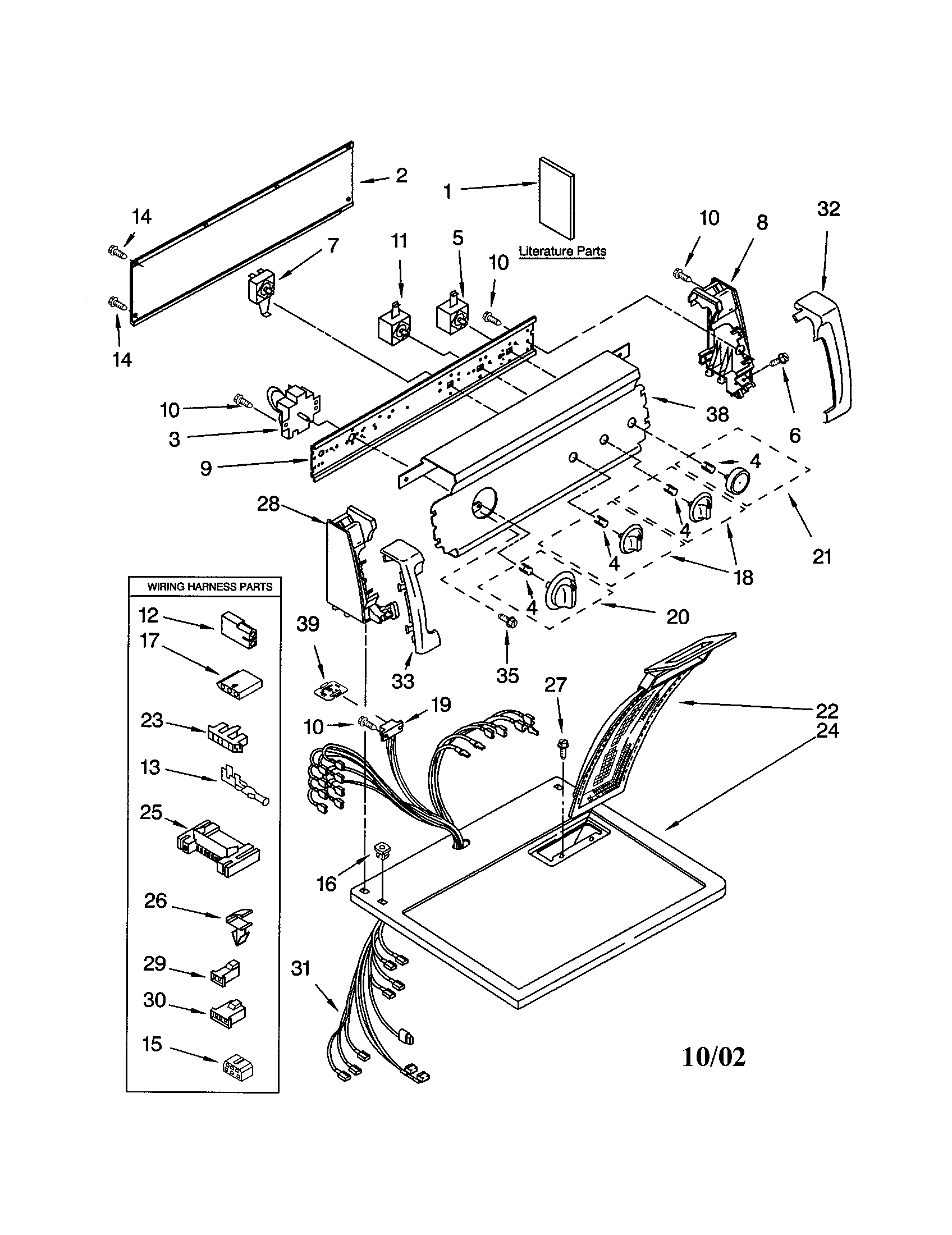 Kenmore 11074932200 top and console diagram