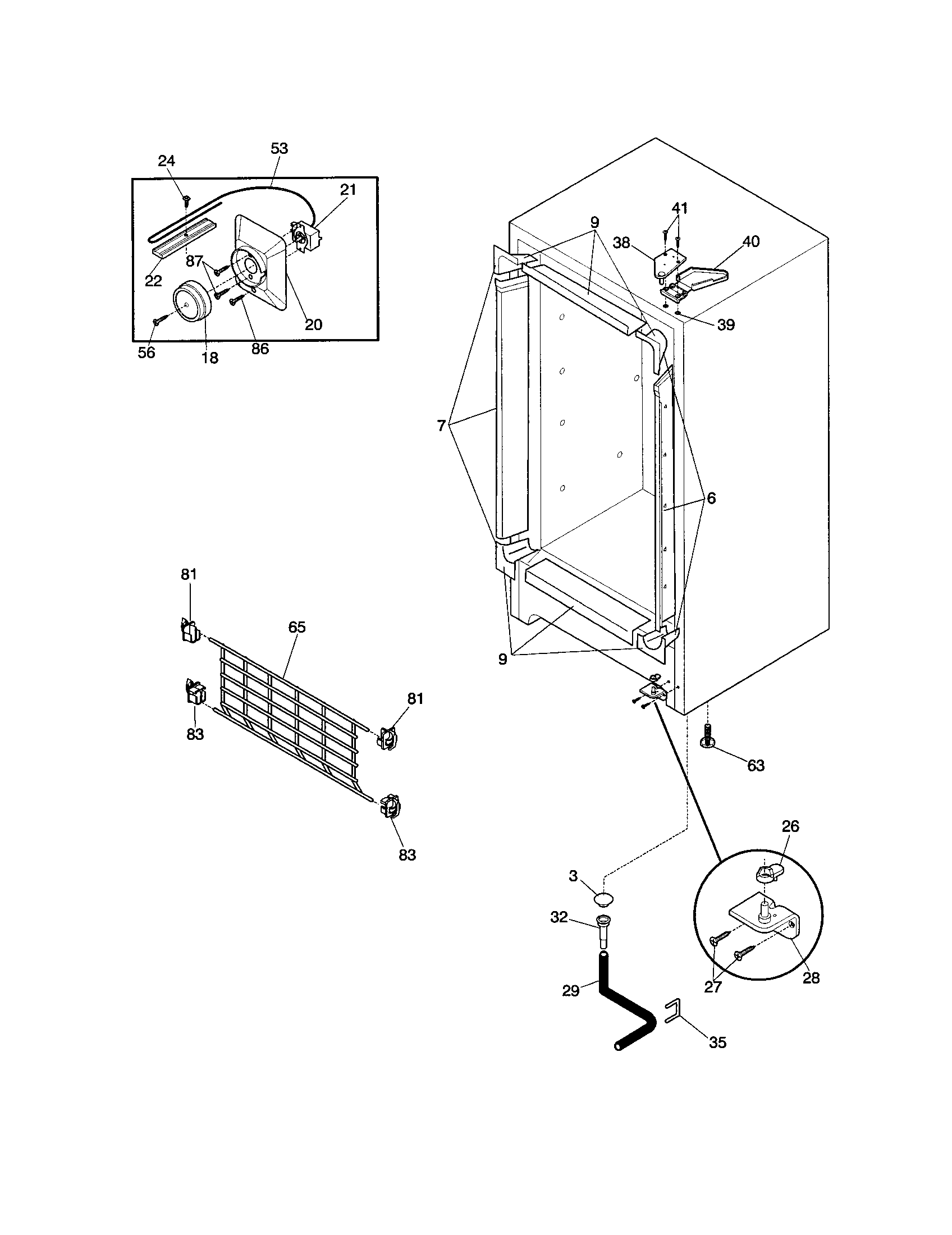 Universal/Multiflex (Frigidaire) MFU21M3GW1 cabinet diagram