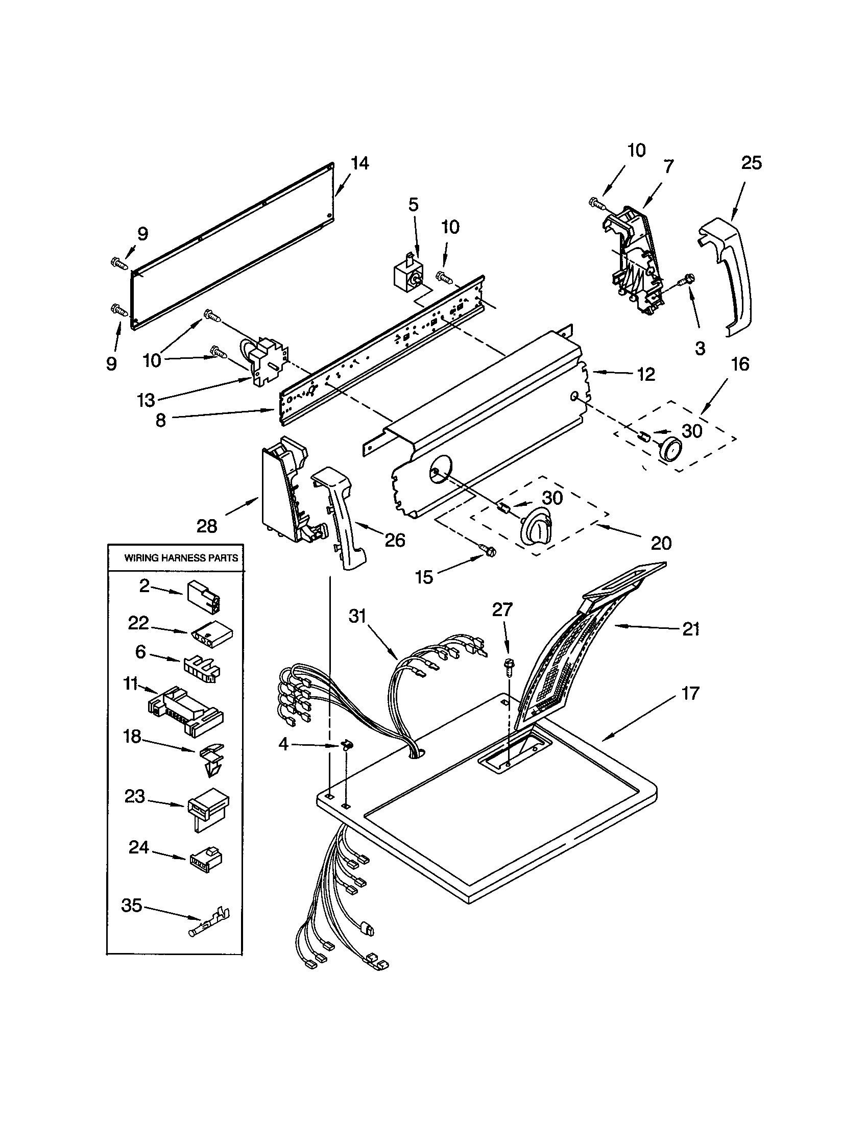 Kenmore 11074112200 top and console diagram