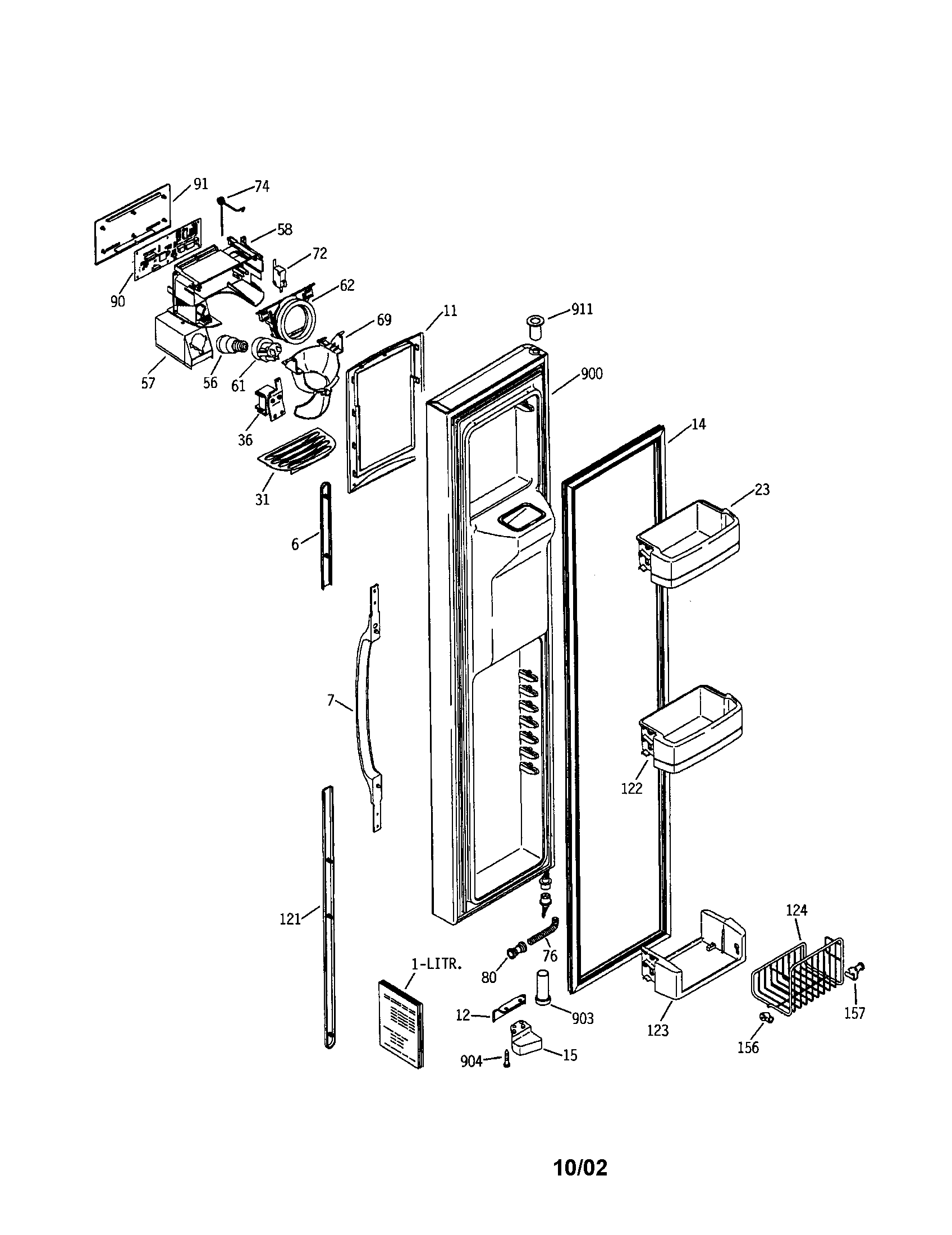GE GSS25TGMAWW freezer door diagram
