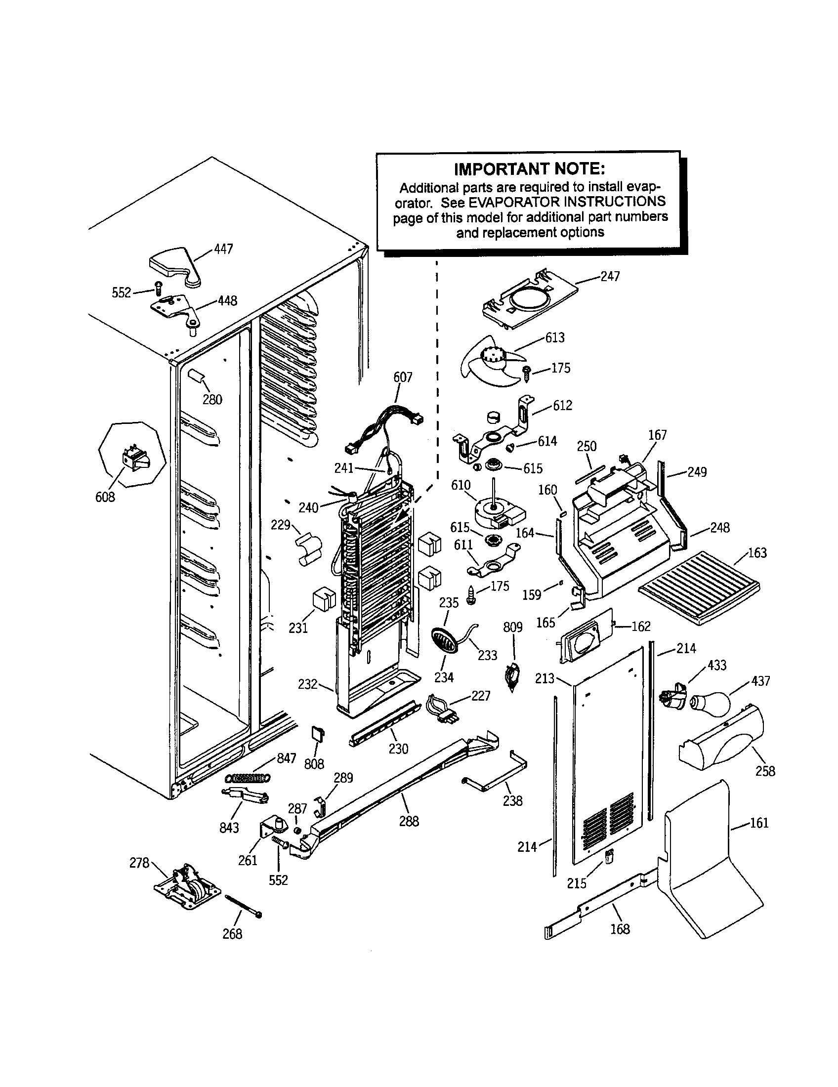 GE GSS25TGMAWW freezer section diagram