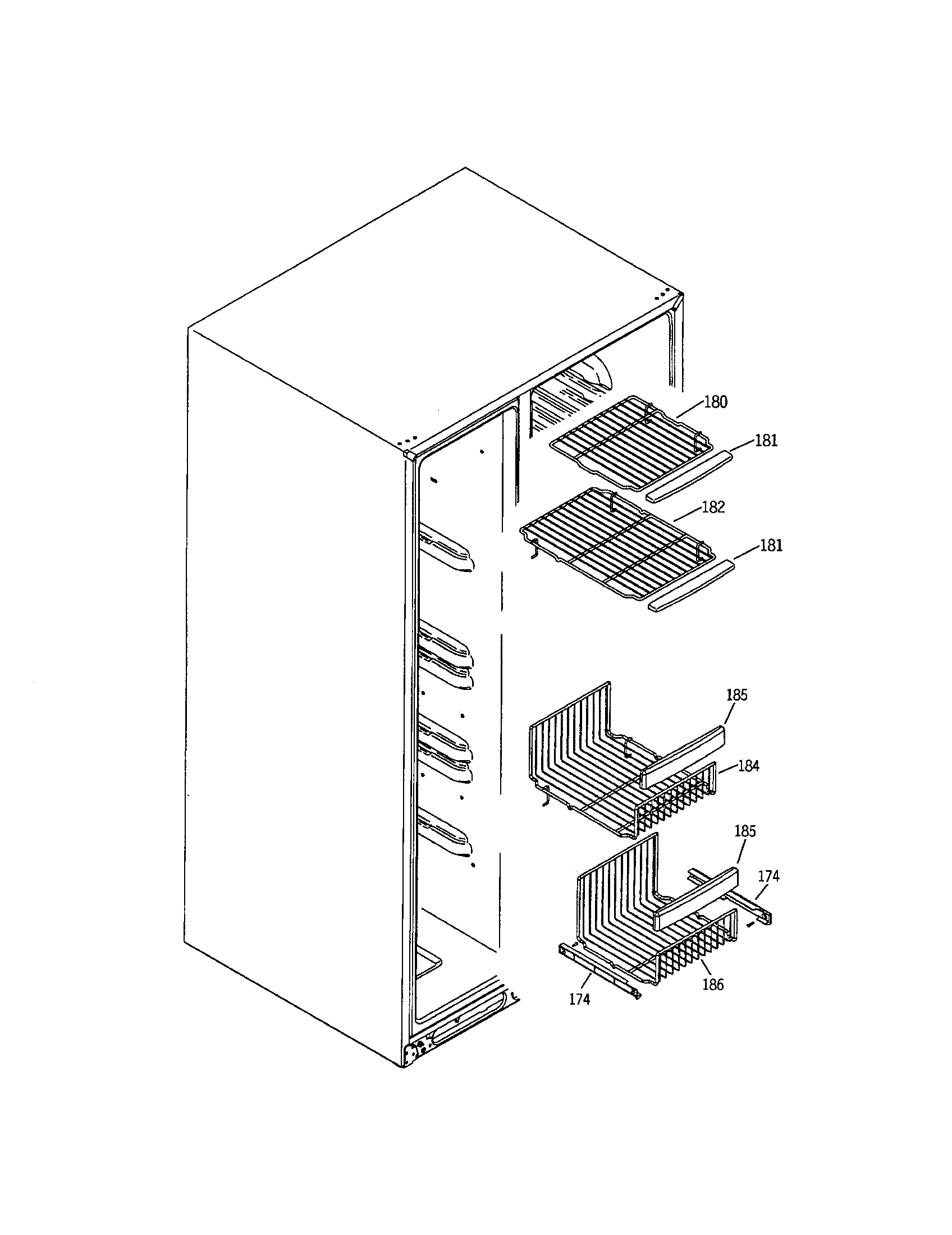 GE GSS25TGMAWW freezer shelves diagram