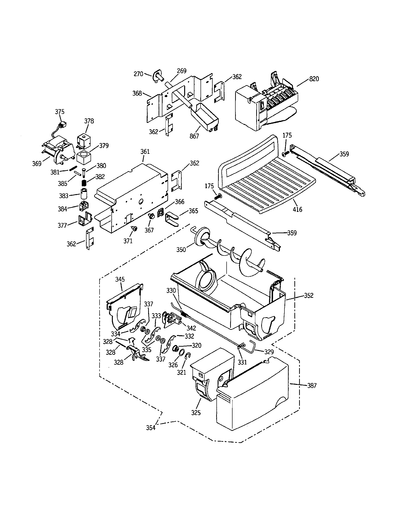 GE GSS25TGMAWW icemaker and dispenser diagram