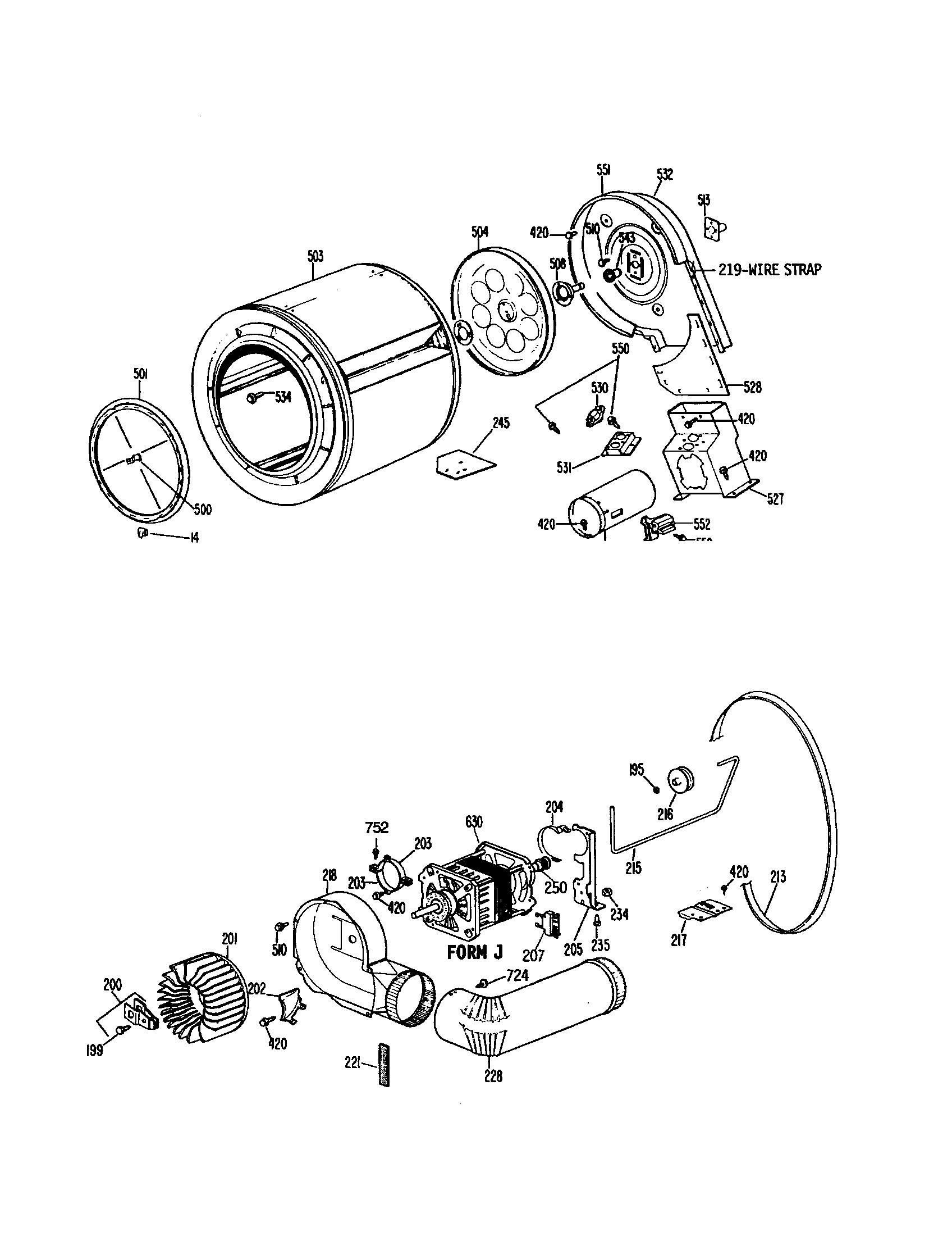 GE DDG7286RCL drum/duct/blower/drive assy. diagram
